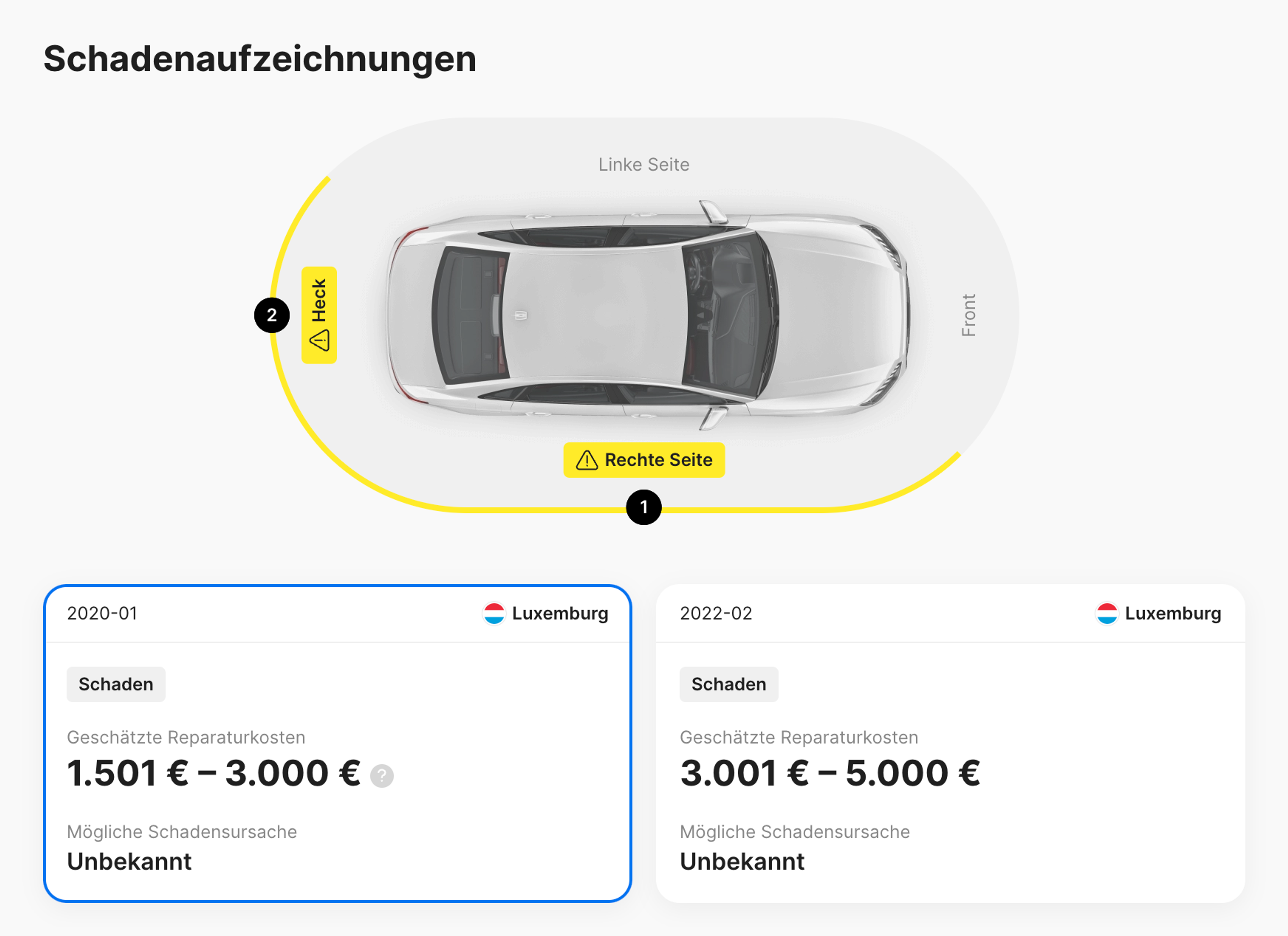 Schadensprotokolle im carVertical-Bericht