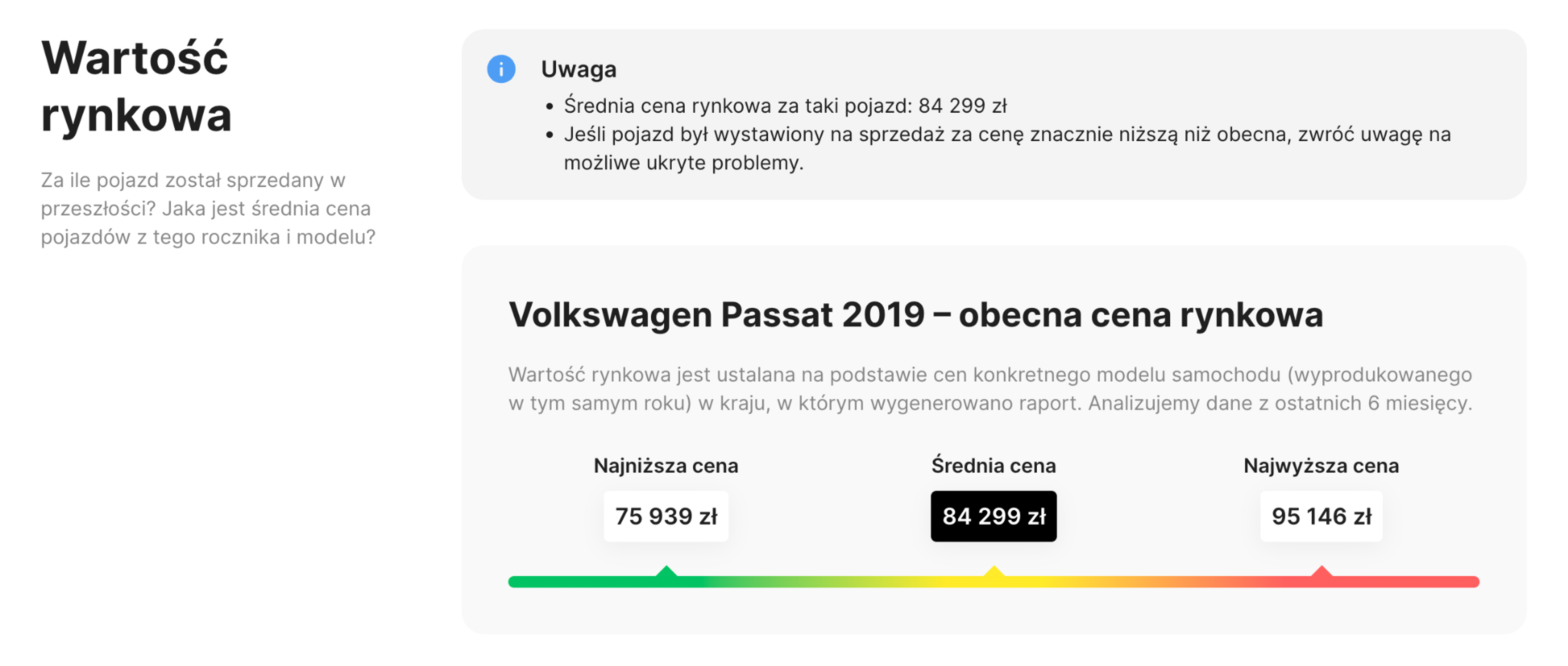 sekcja wyceny samochodu w raporcie carVertical