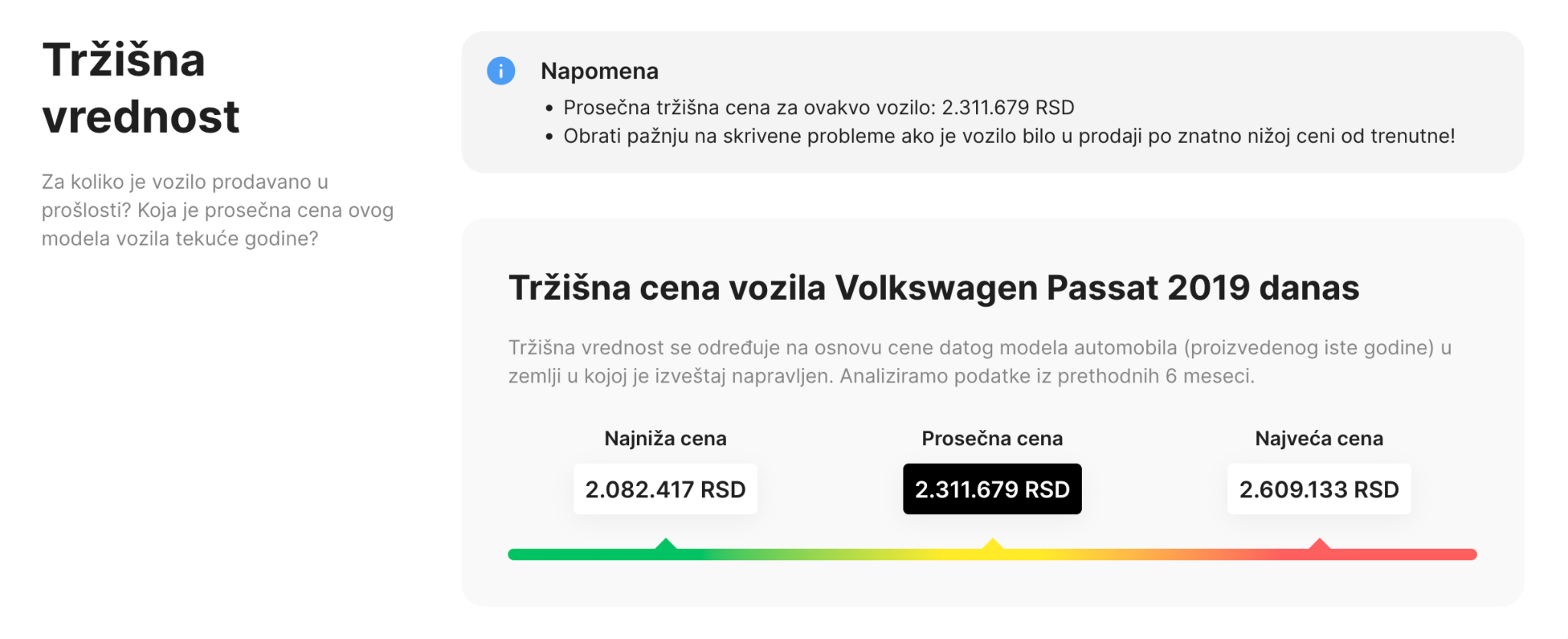 одељак за процену вредности аутомобила у извештају carVertical