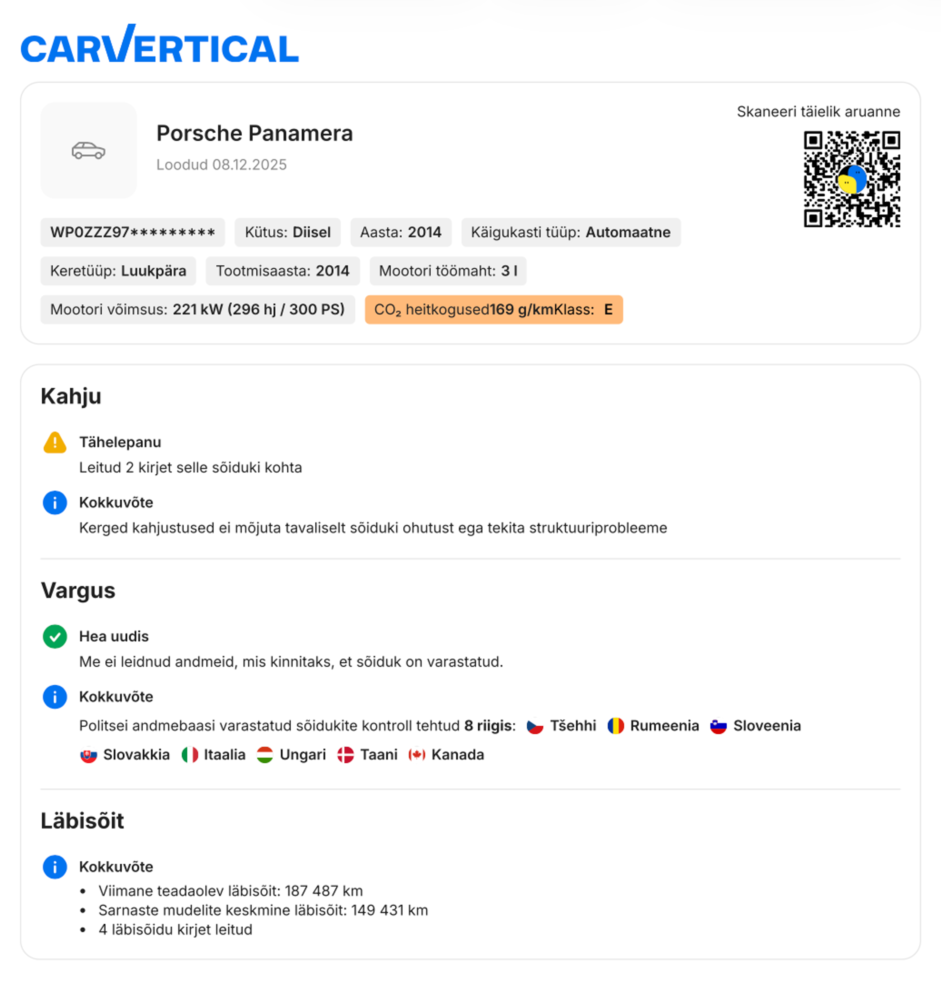 Auto andmed üheleheküljelises kokkuvõttes