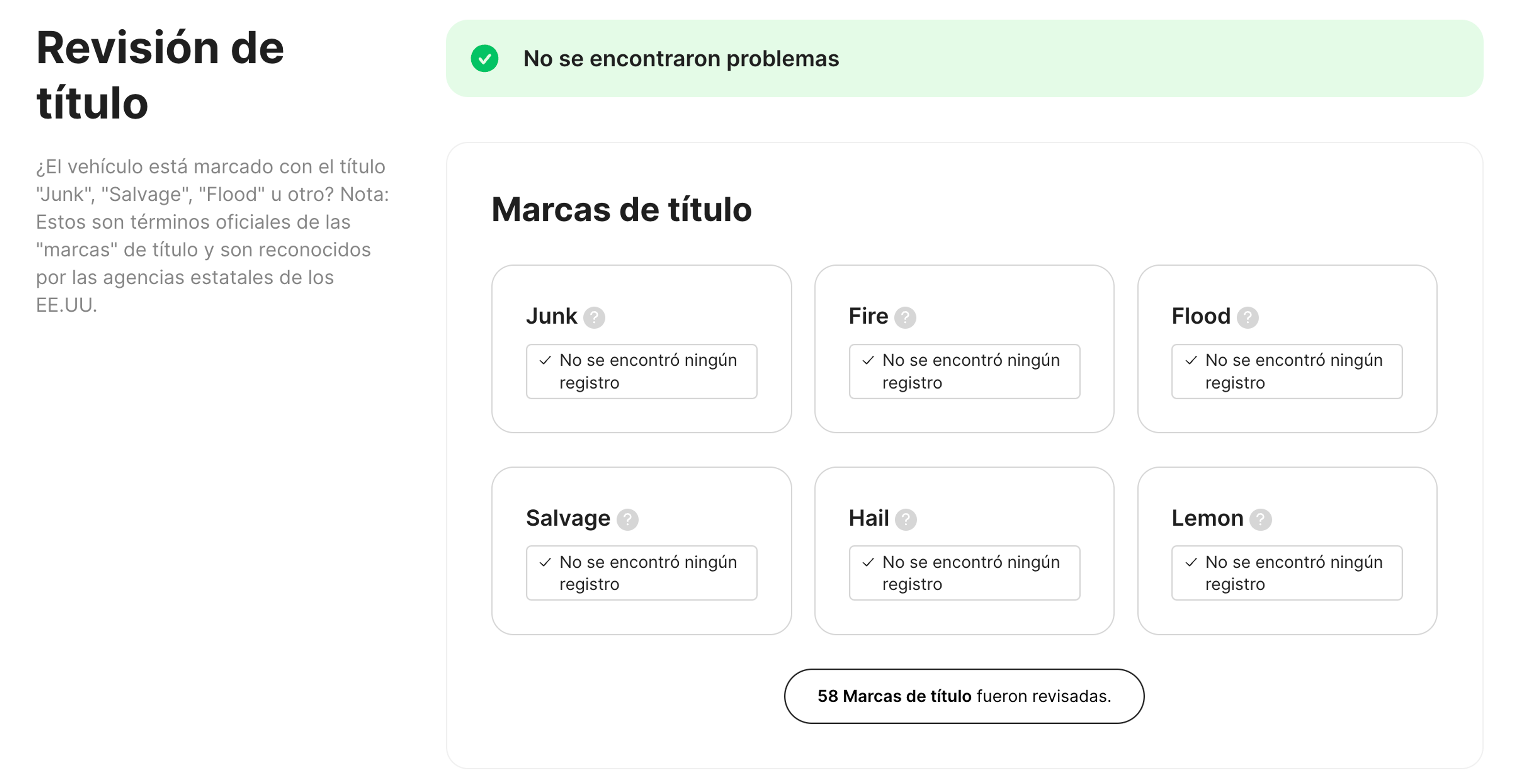 Verificación del título en un informe "carVertical"