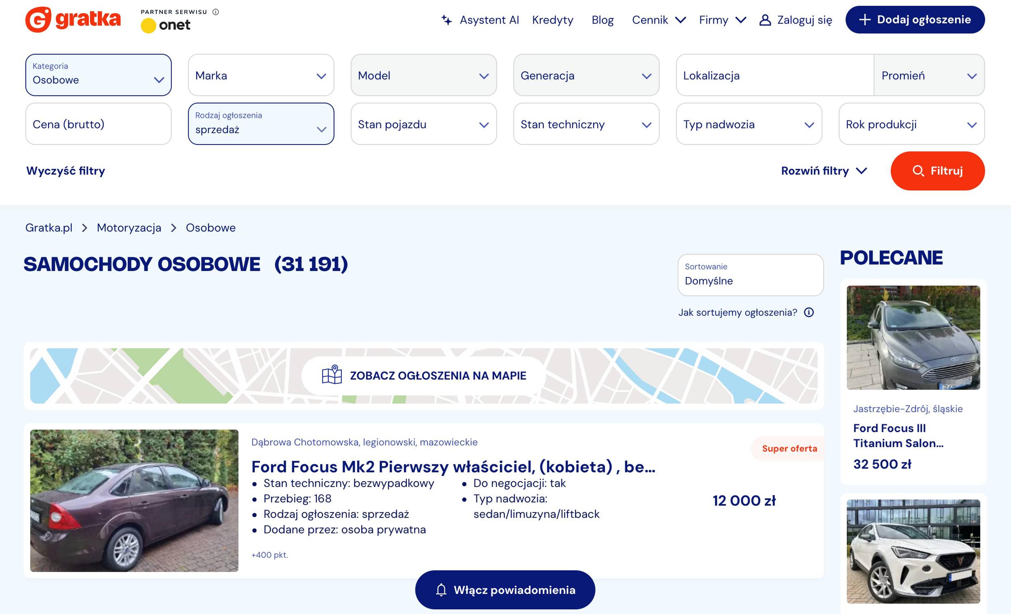 Kategoria motoryzacyjna na stronie Gratka