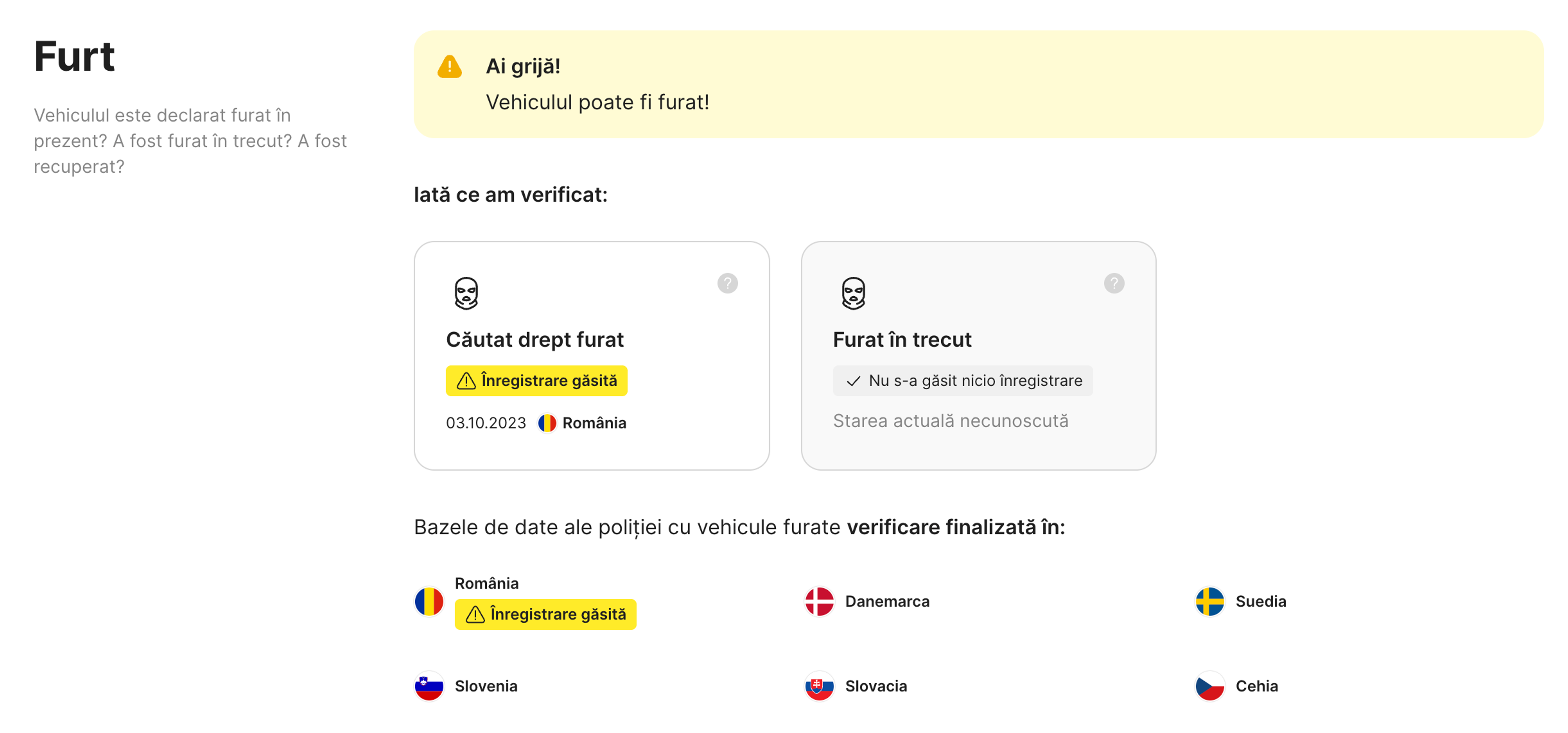 verificare carVertical pentru vehicul furat