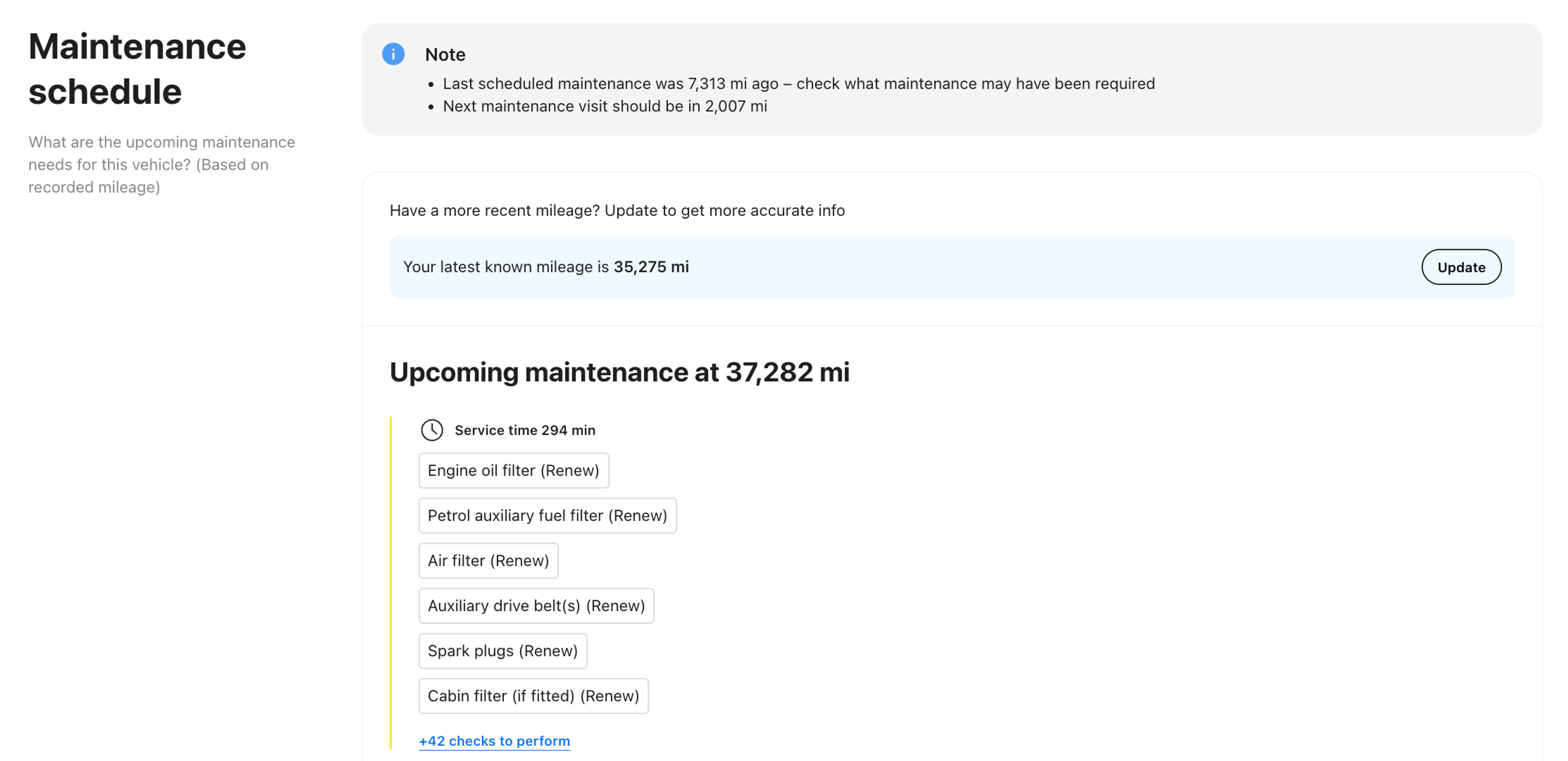 maintenance schedule in carVertical report