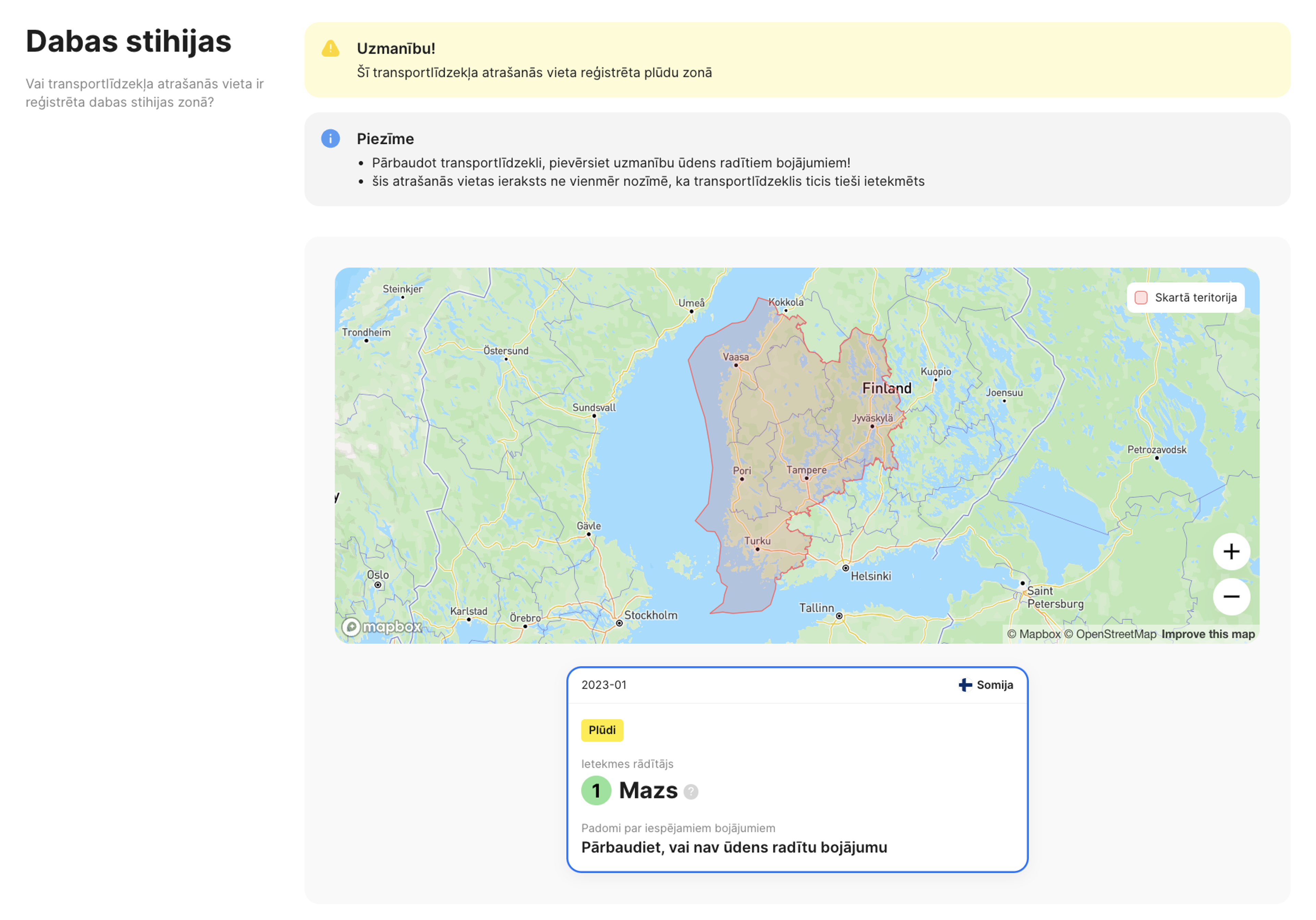dabas katastrofu sadaļa carVertical ziņojumā