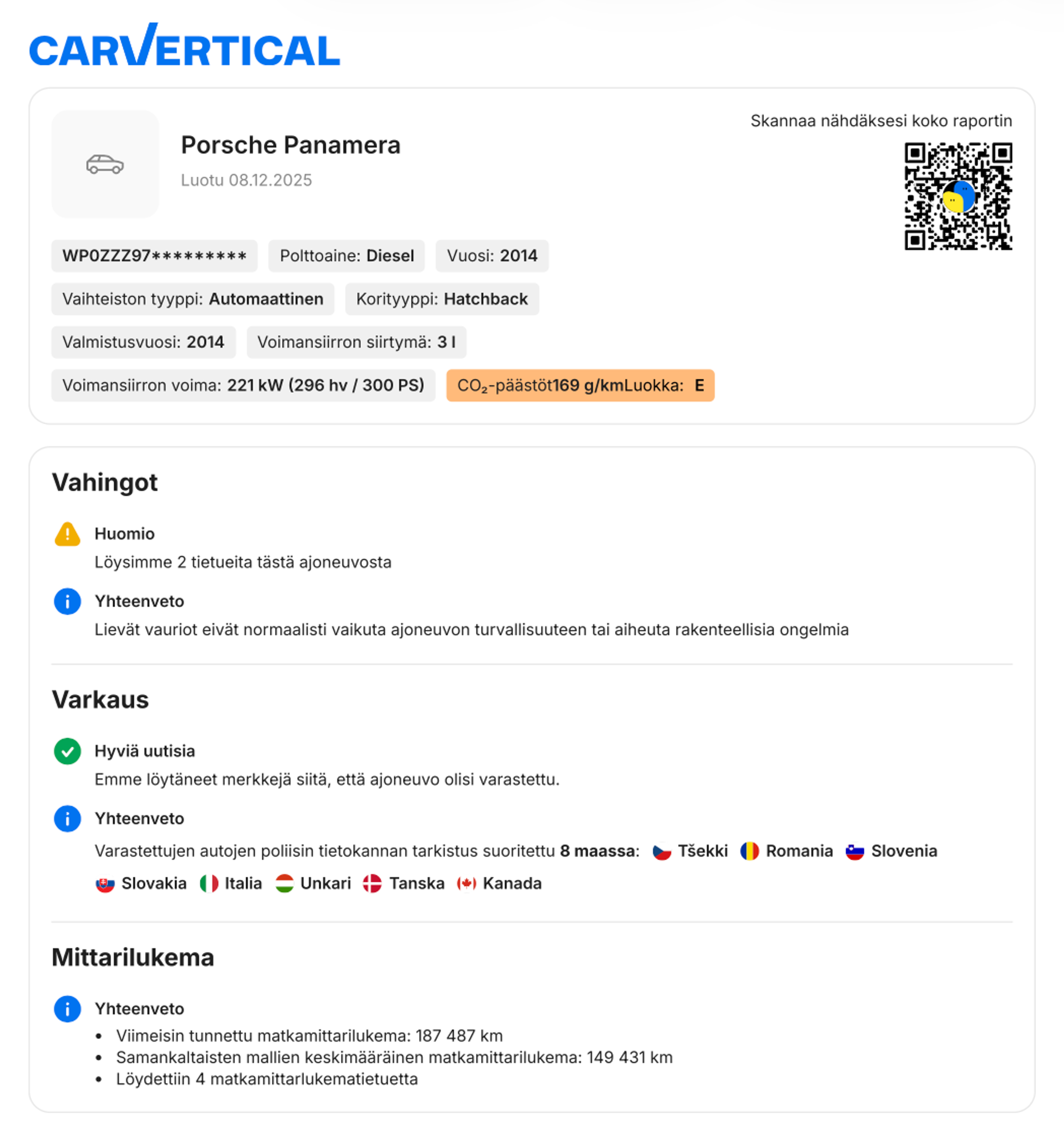 Autotiedot yhden sivun PDF-koosteessa