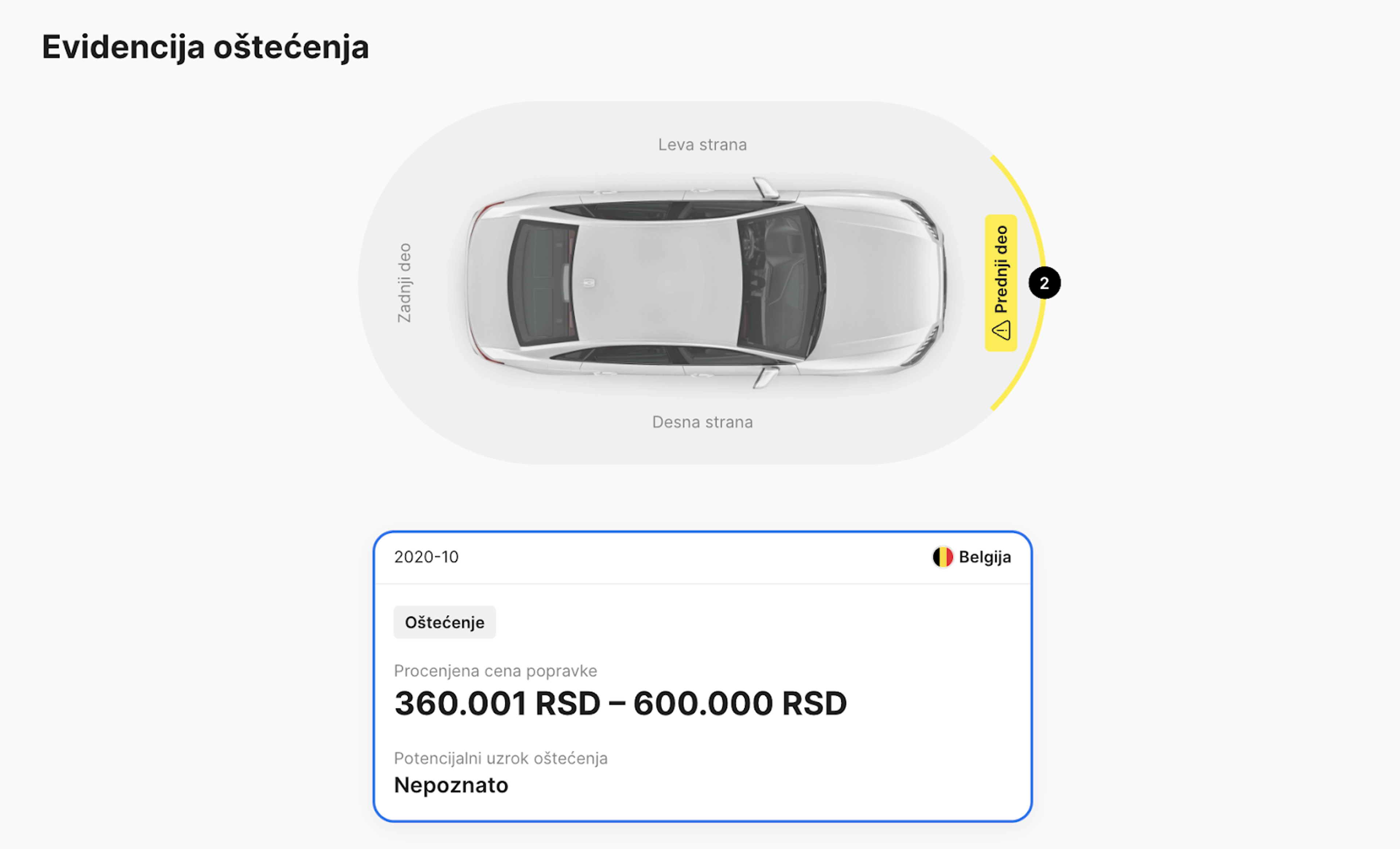 Izveštaj o oštećenjima ukazuje na saobraćajnu nesreću u oktobru 2020