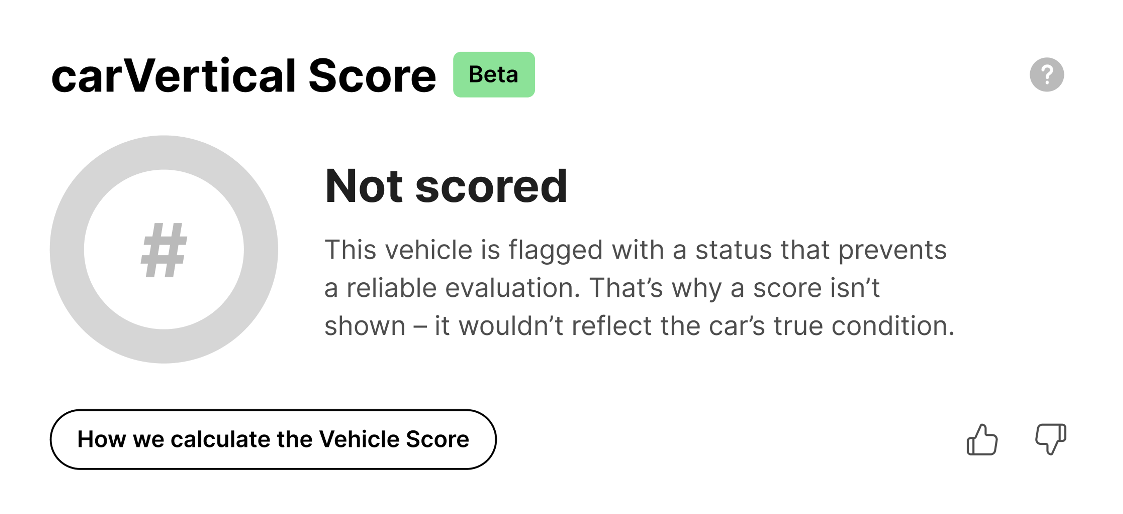 Puuttuva carVertical-arvosana raportissa