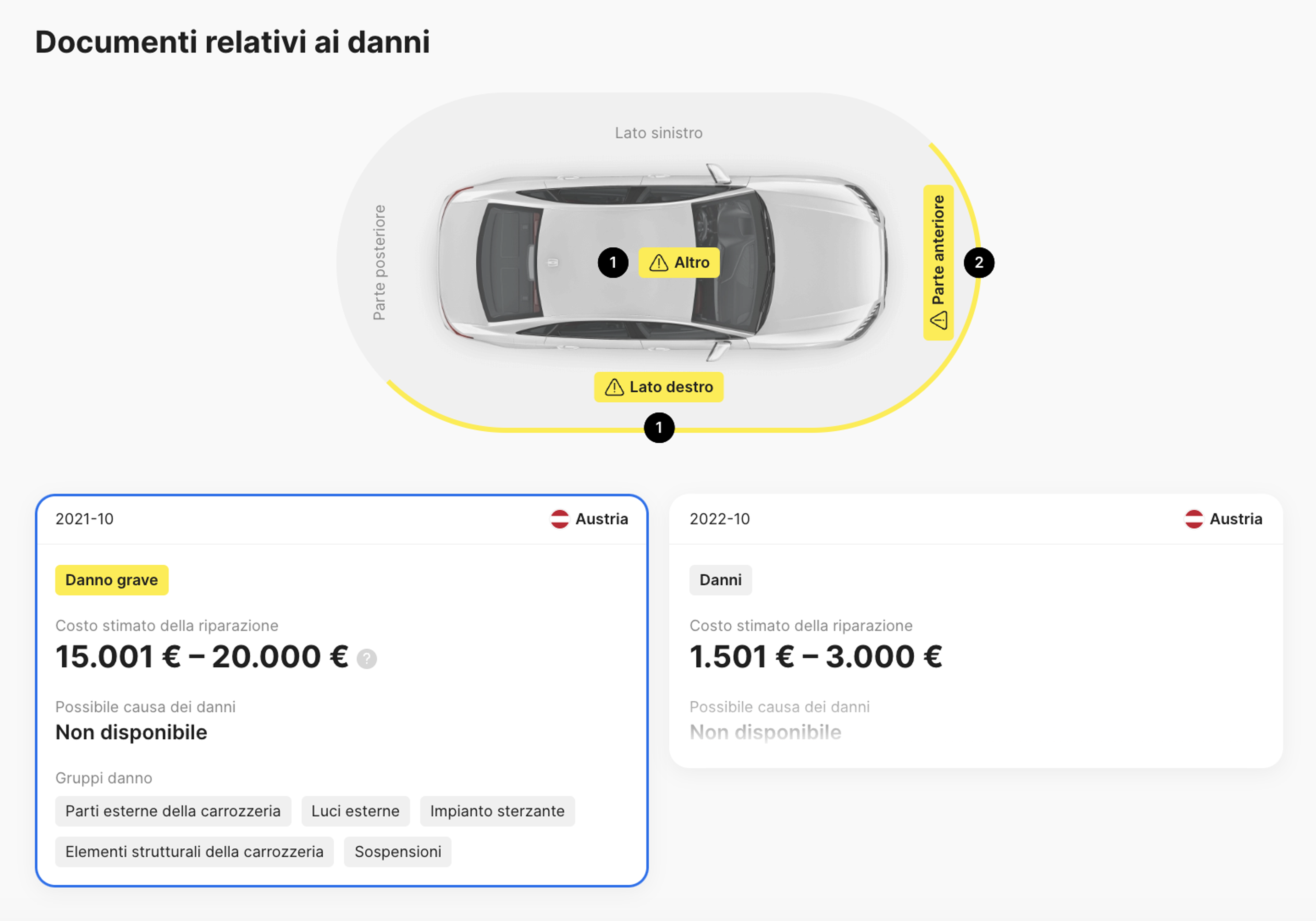 Registrazioni dei danni