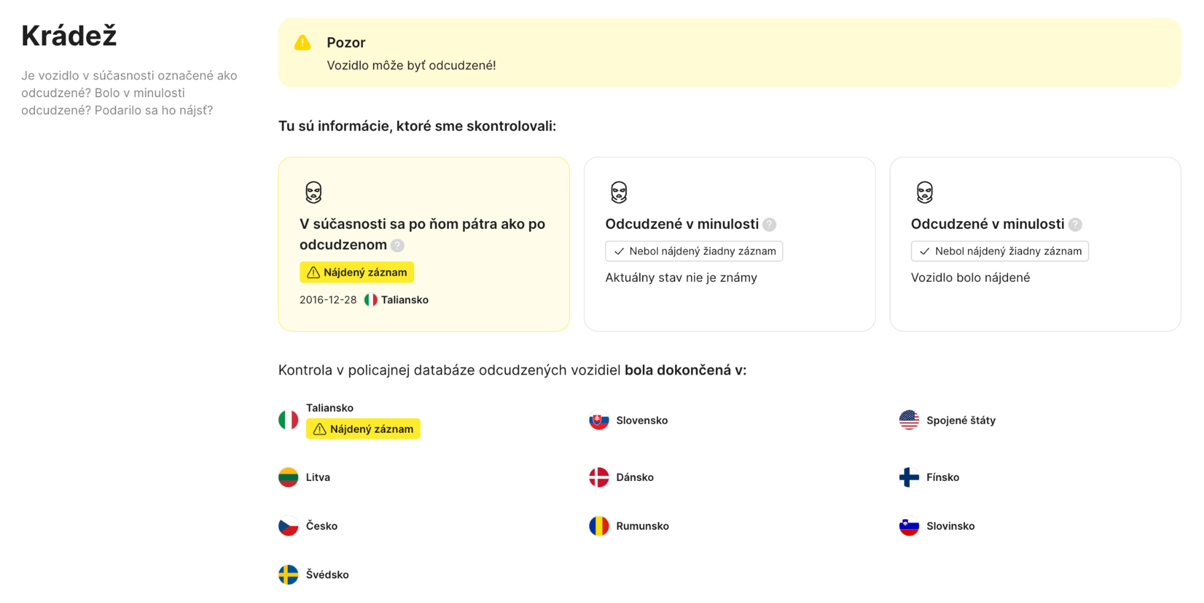 momentálne hľadaná krádež auta