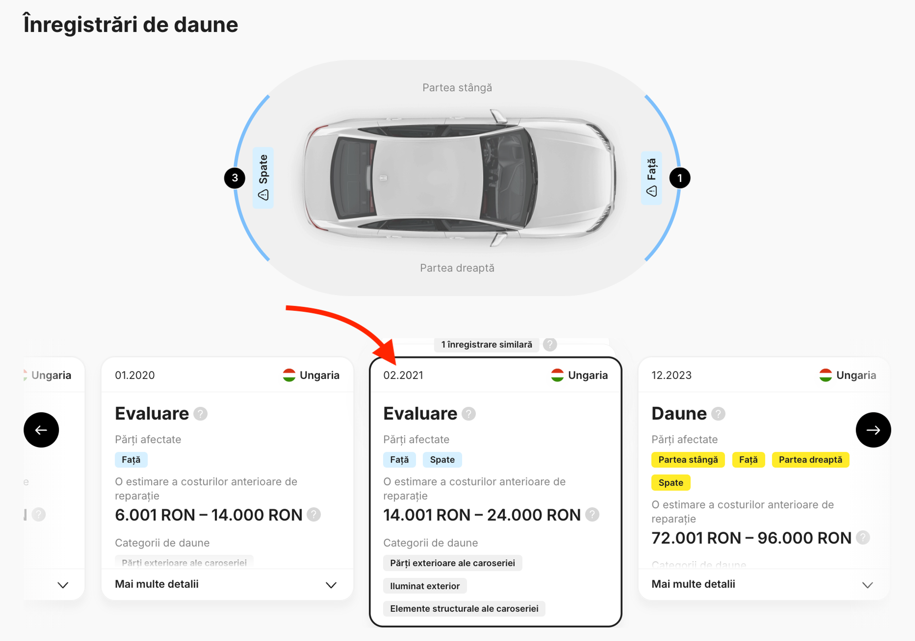 Fișele Daune și Evaluare din rapoartele carVertical