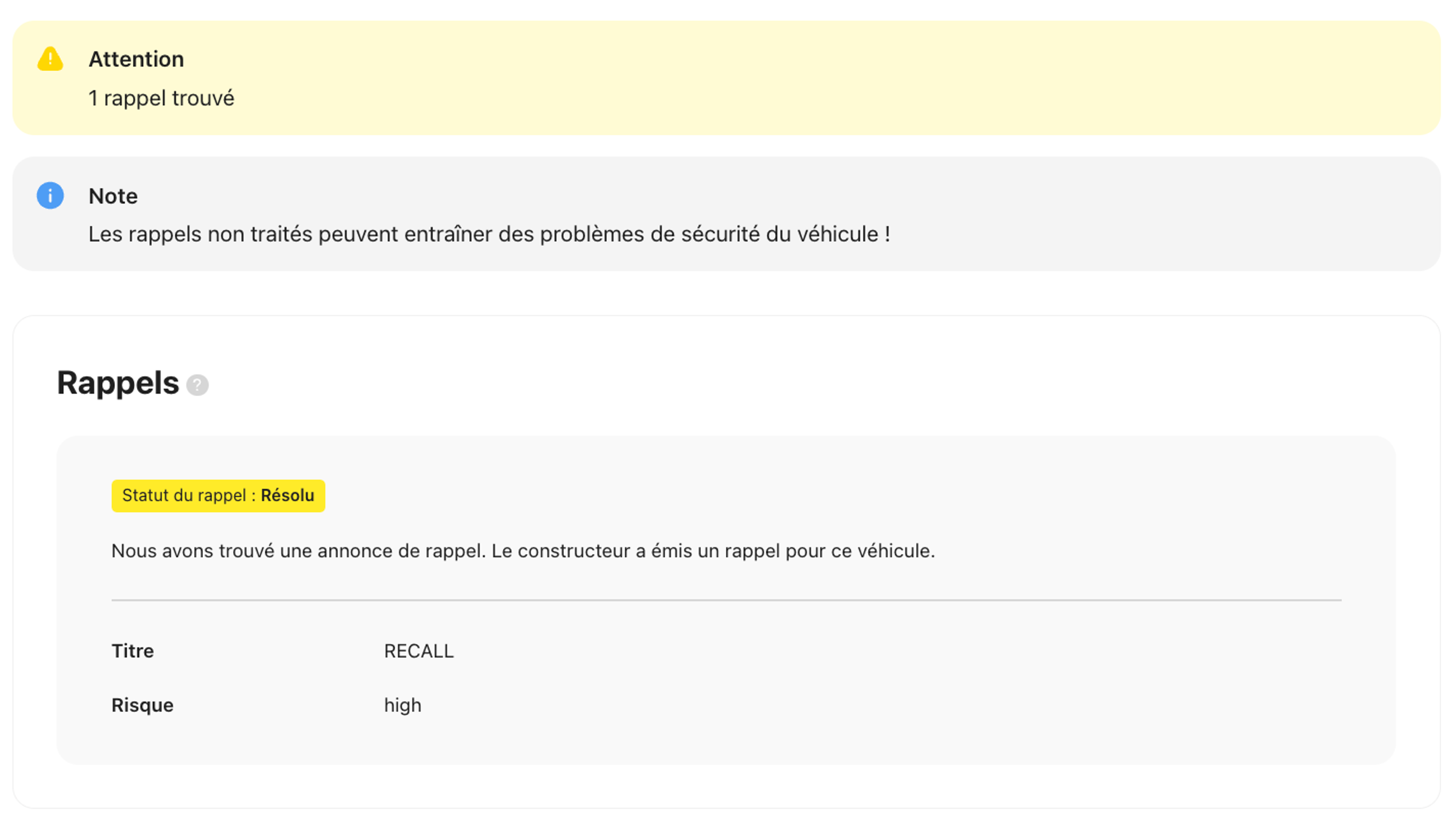 Rappel de voiture résolu dans la section Sécurité