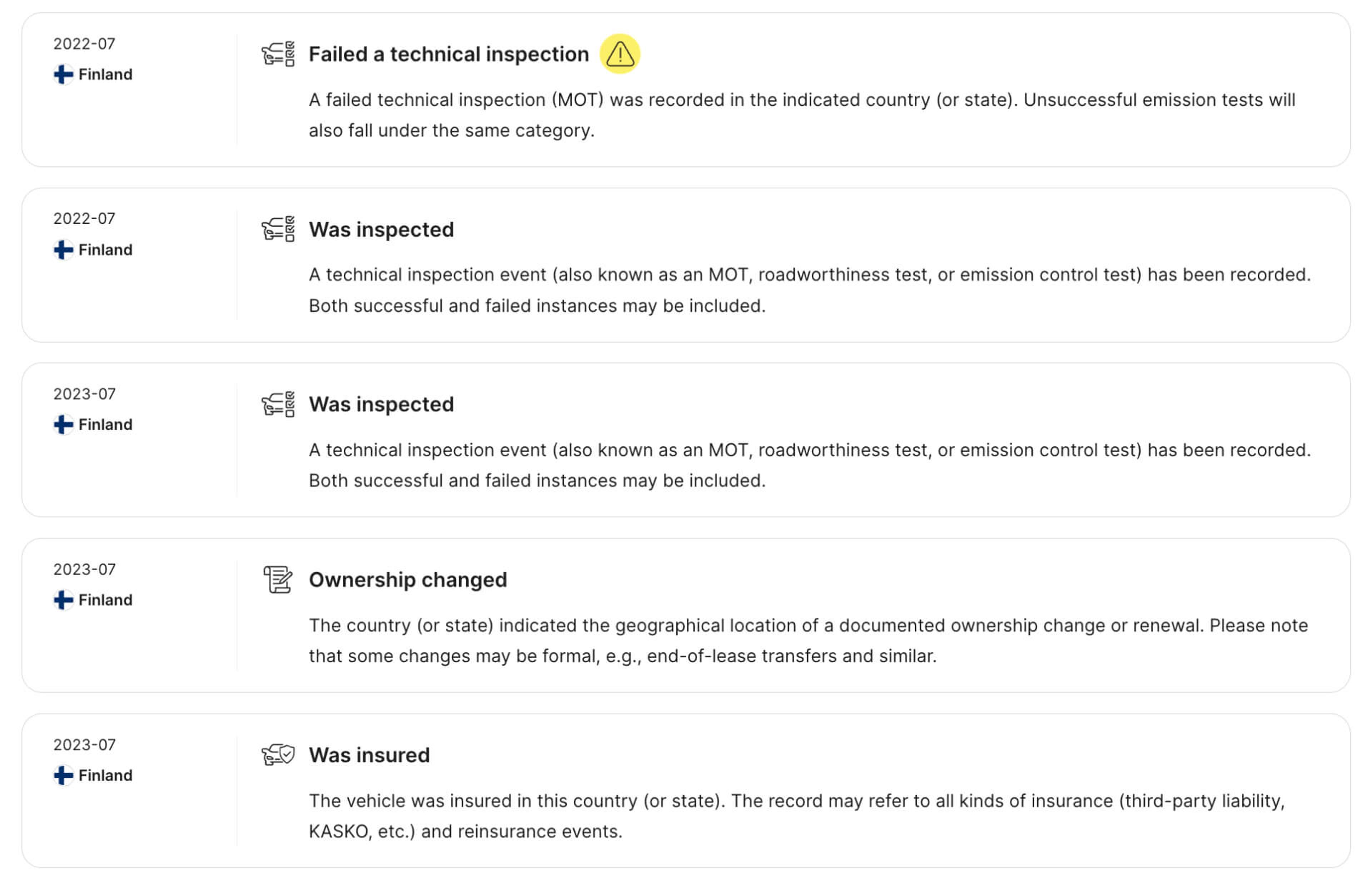 Car history including maintenance records