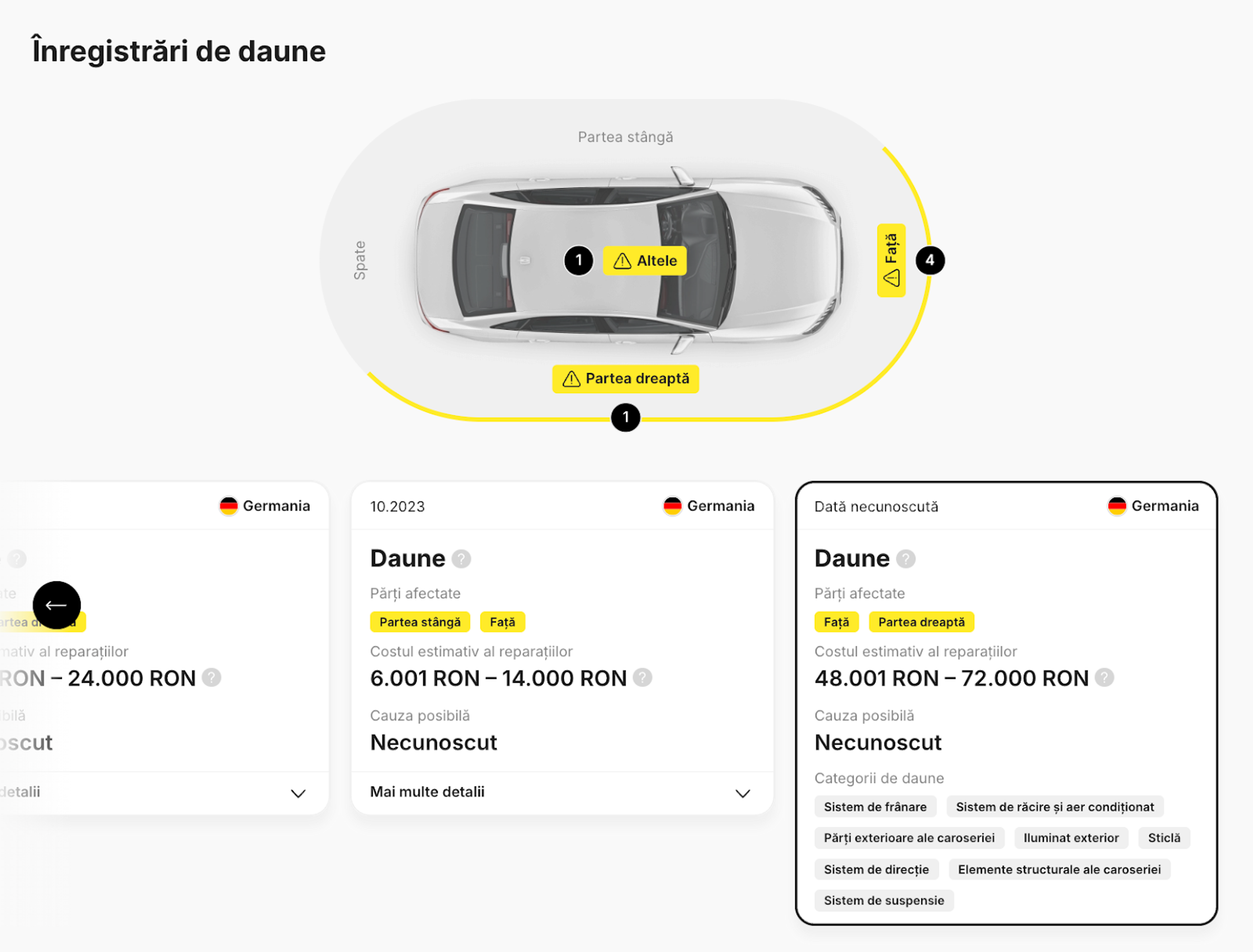 Înregistrări de daune dintr-un raport carVertical