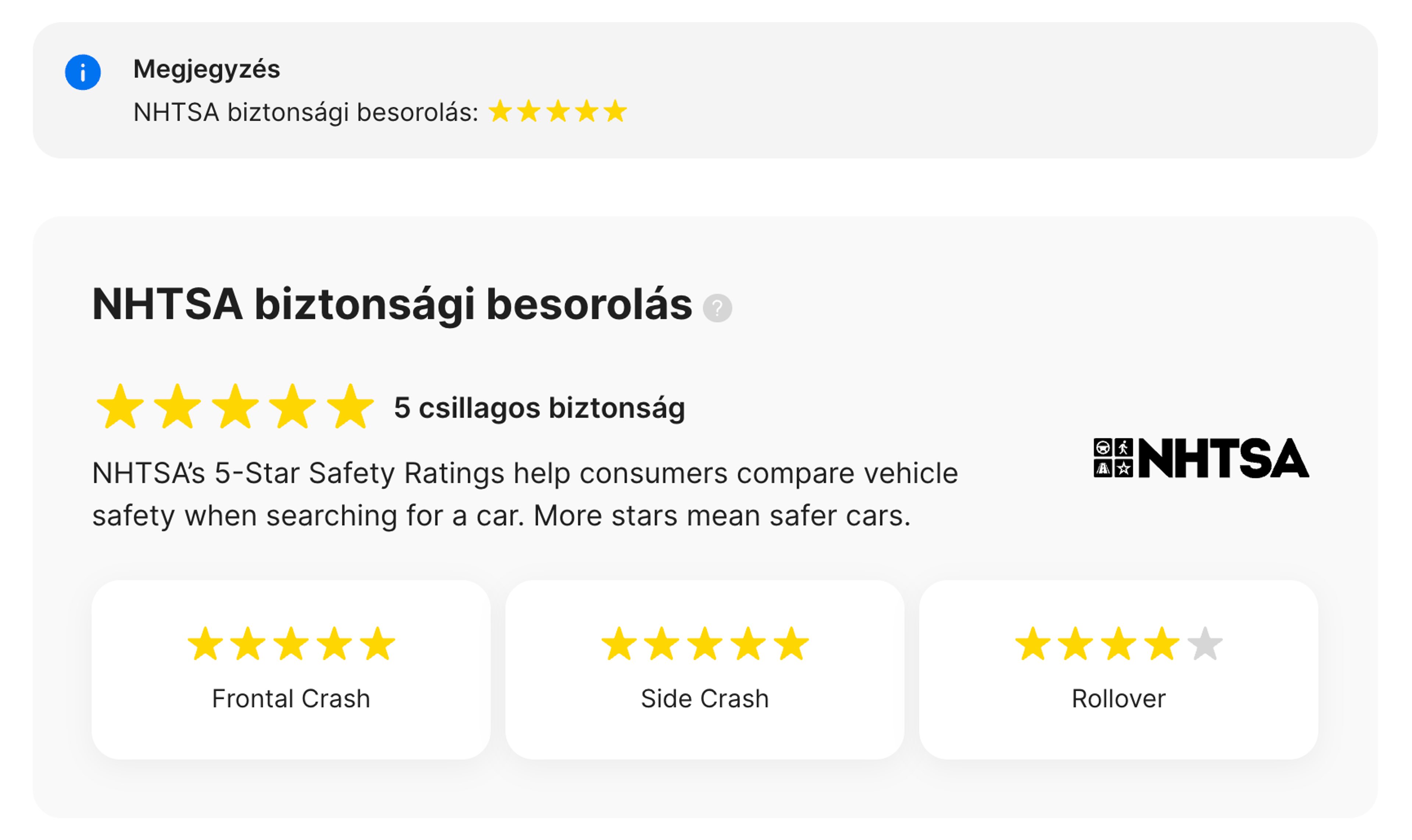 NHTSA rész a carVertical jelentésben
