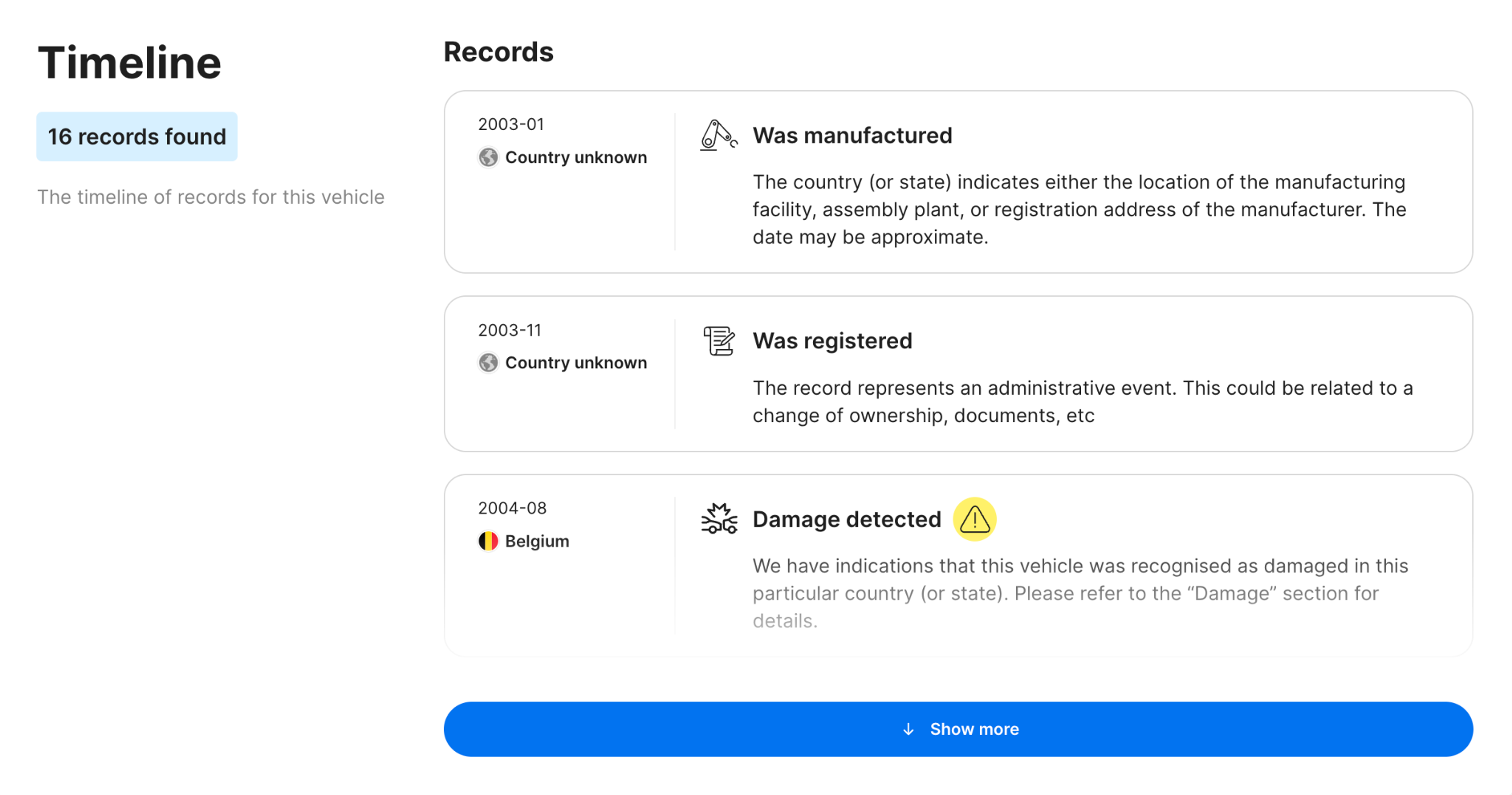 timeline section in a carVertical report