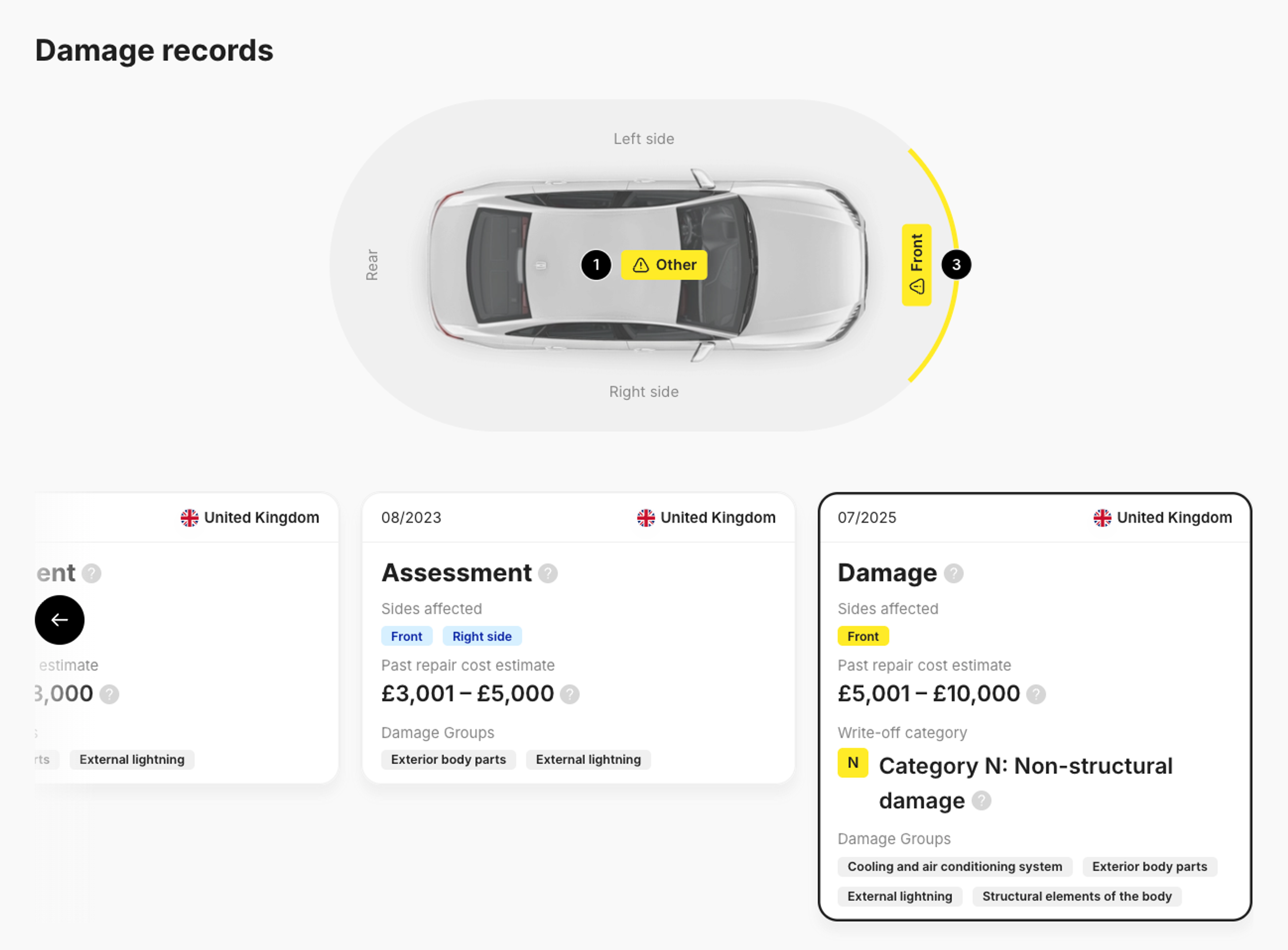 Accident and damage history in carVertical report