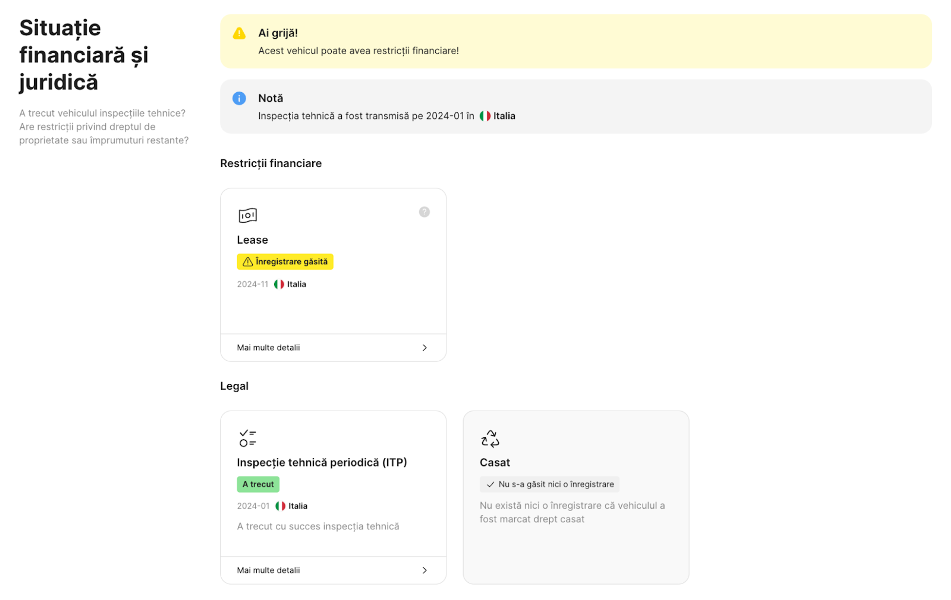 Înregistrare cu un contract de leasing dintr-un raport istoric carVertical