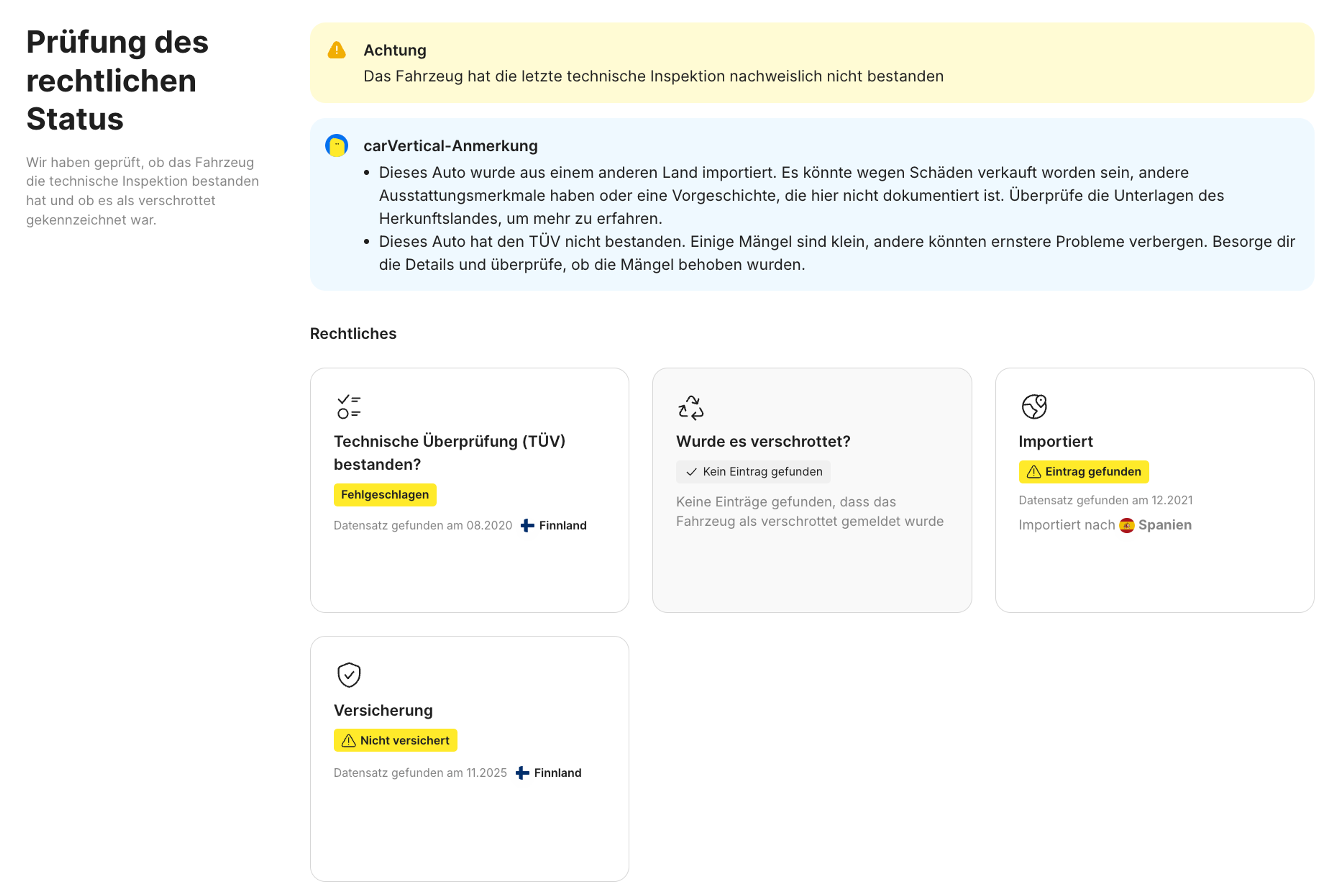 Rechtlicher-Status-Funktion im carVertical-Bericht
