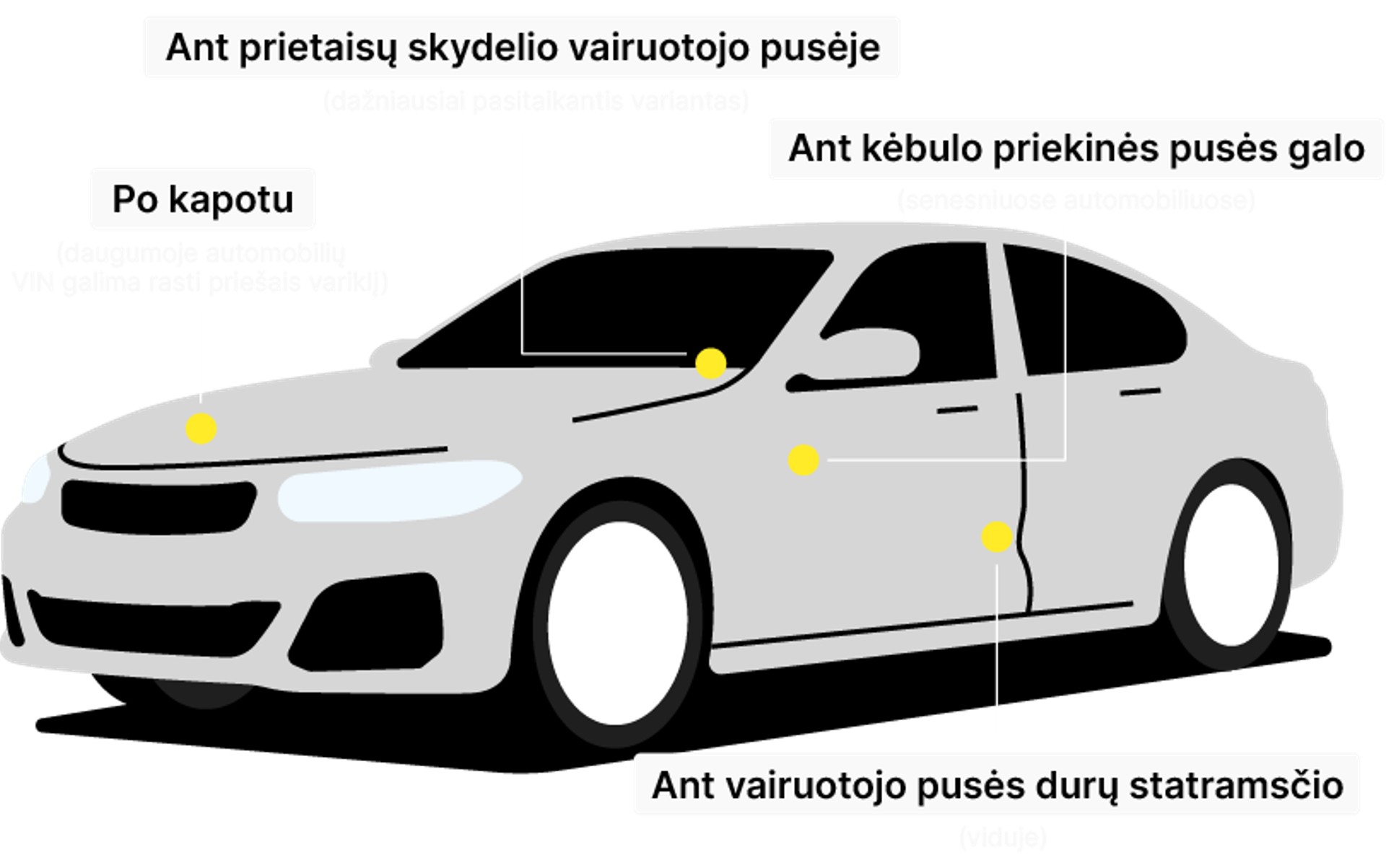 Car frame with marked VIN number locations