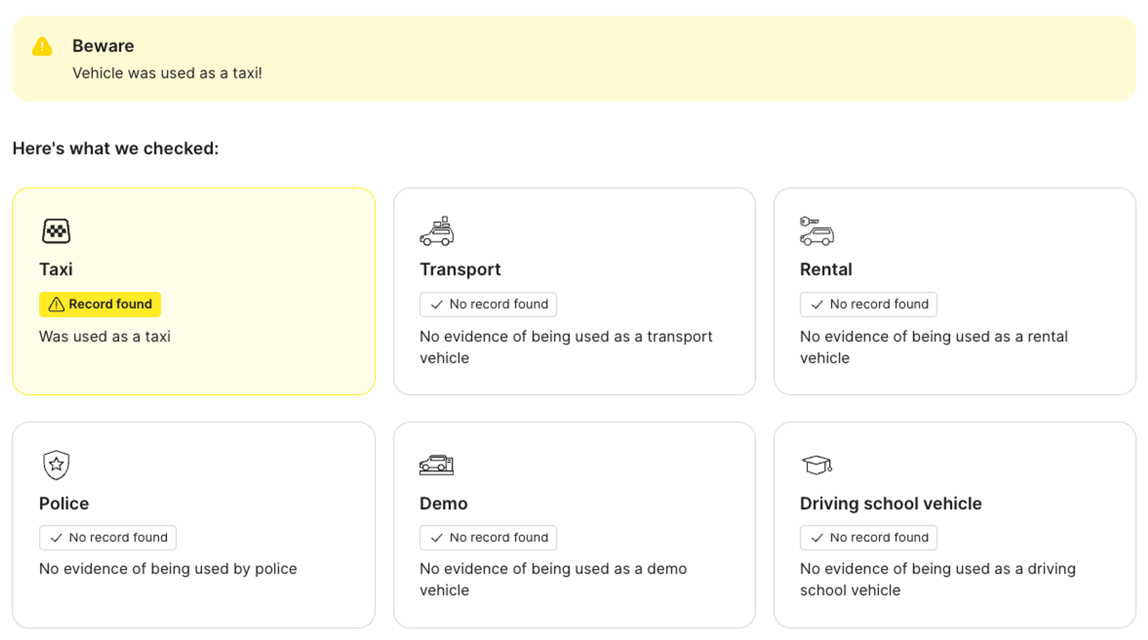 Purpose section in a car history report