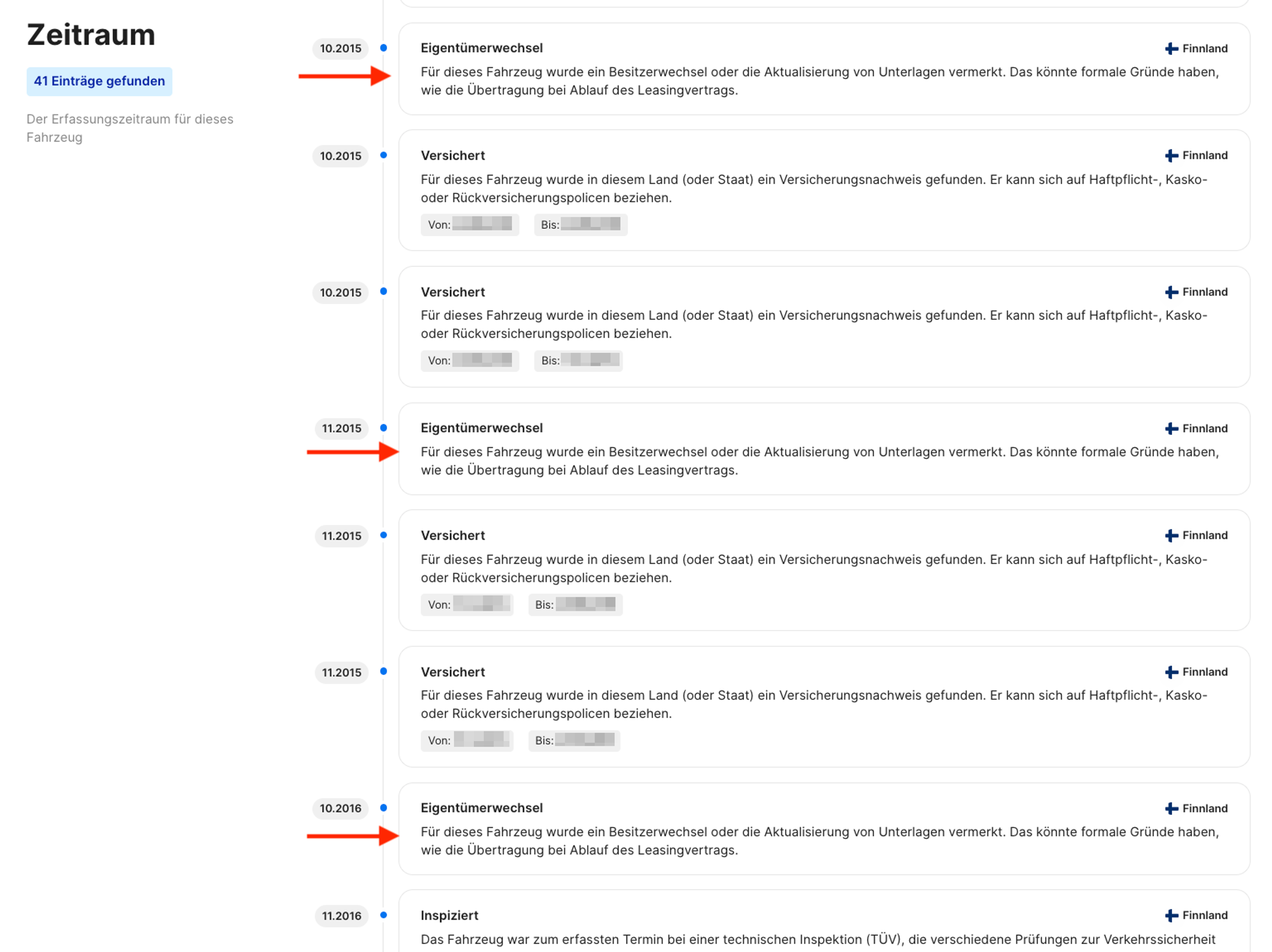 Dokumentierte Halterwechsel im carVertical-Bericht