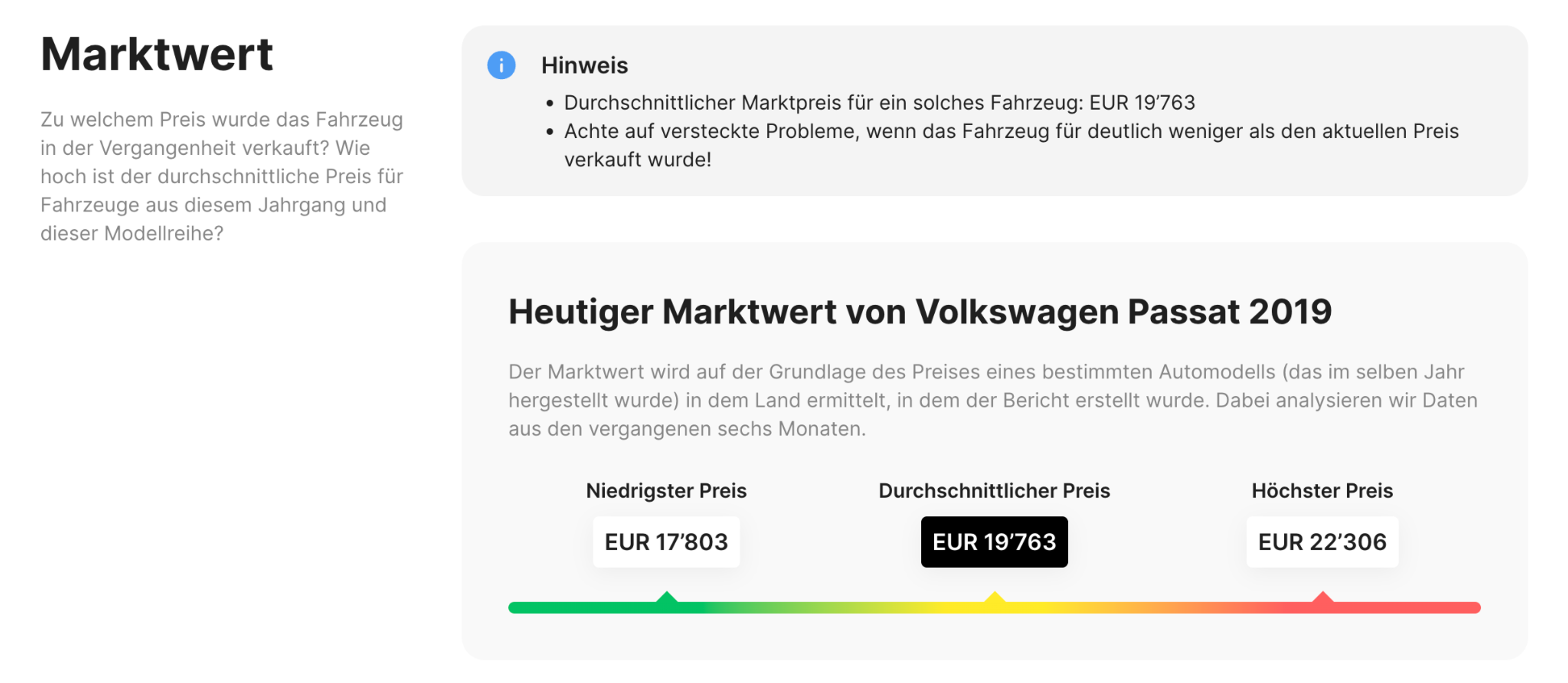 Abschnitt zur Fahrzeugbewertung im carVertical-Bericht