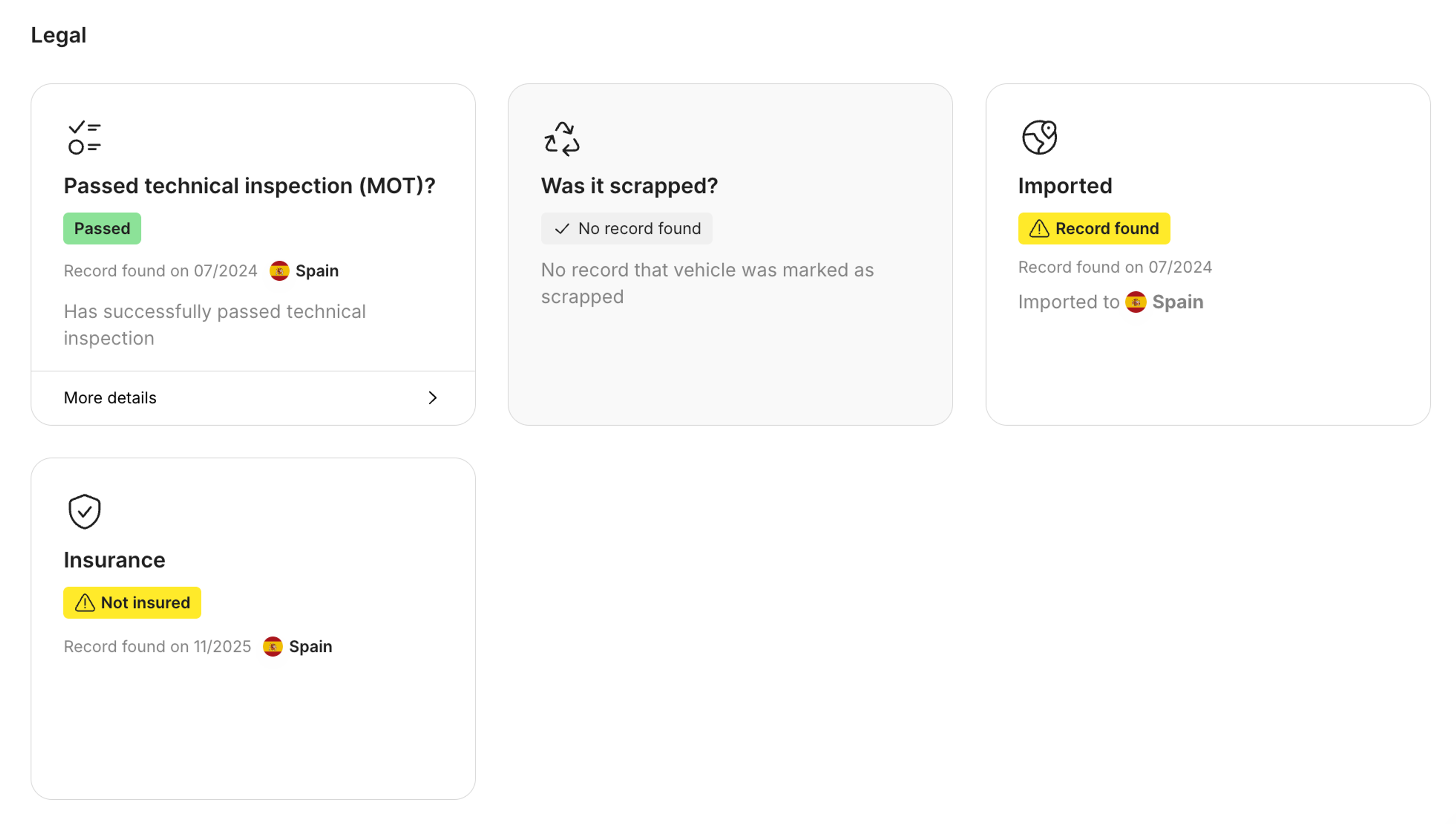 legal status feature in carVertical report