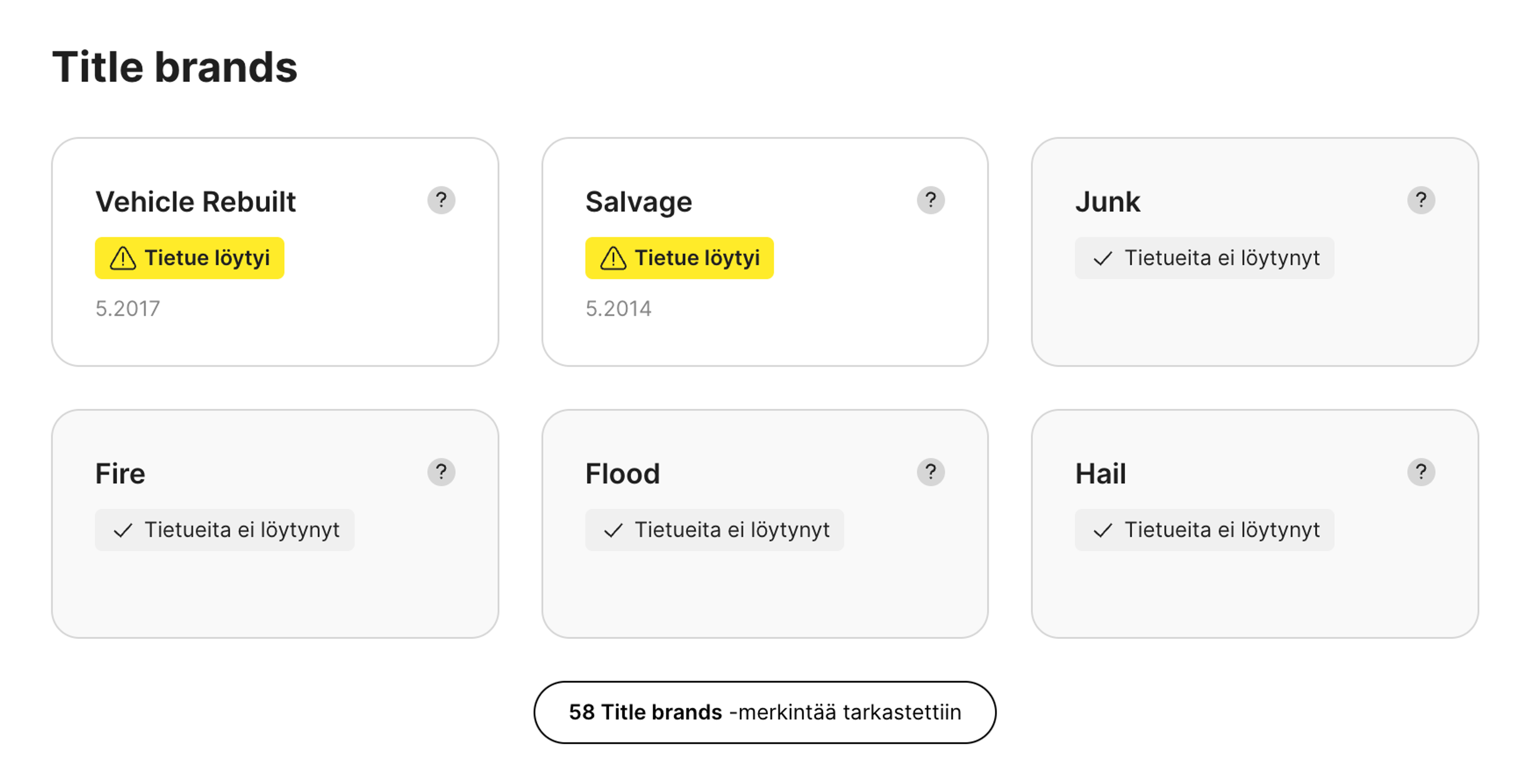 Rebuilt ja salvage Title brands -merkinnät