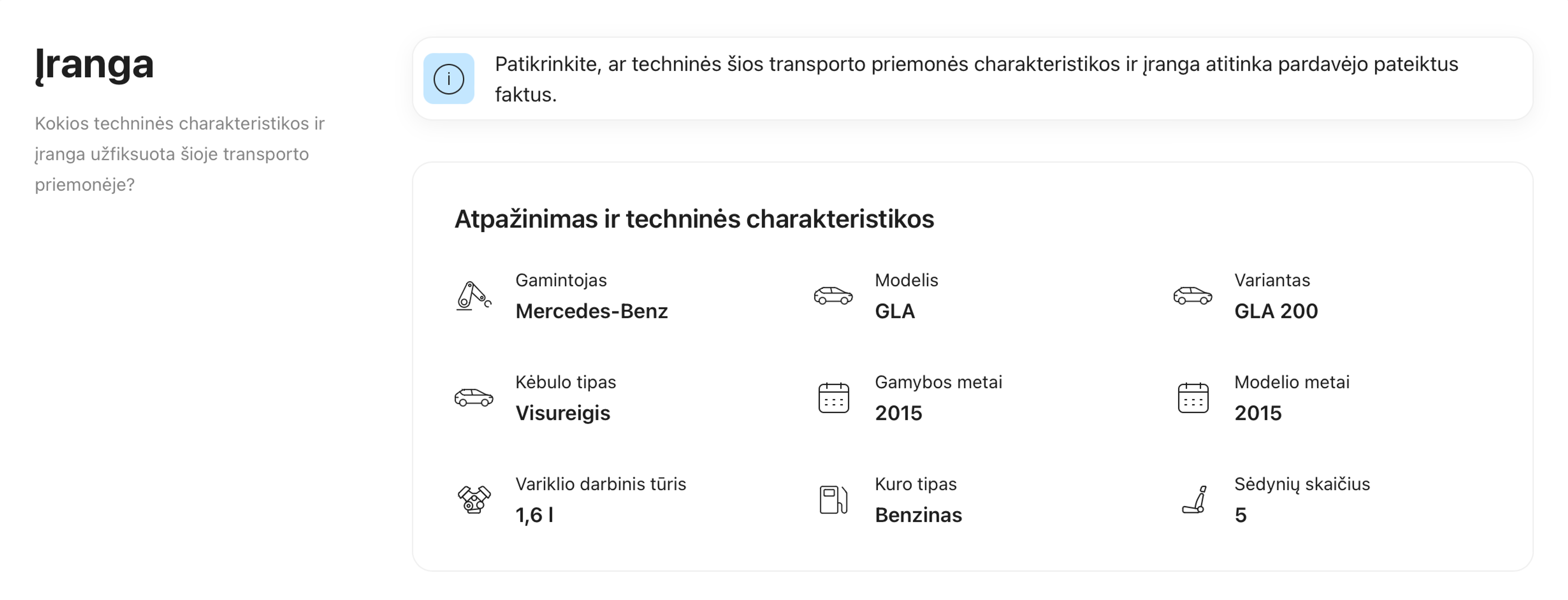 Mercedes-Benz specifikacijos