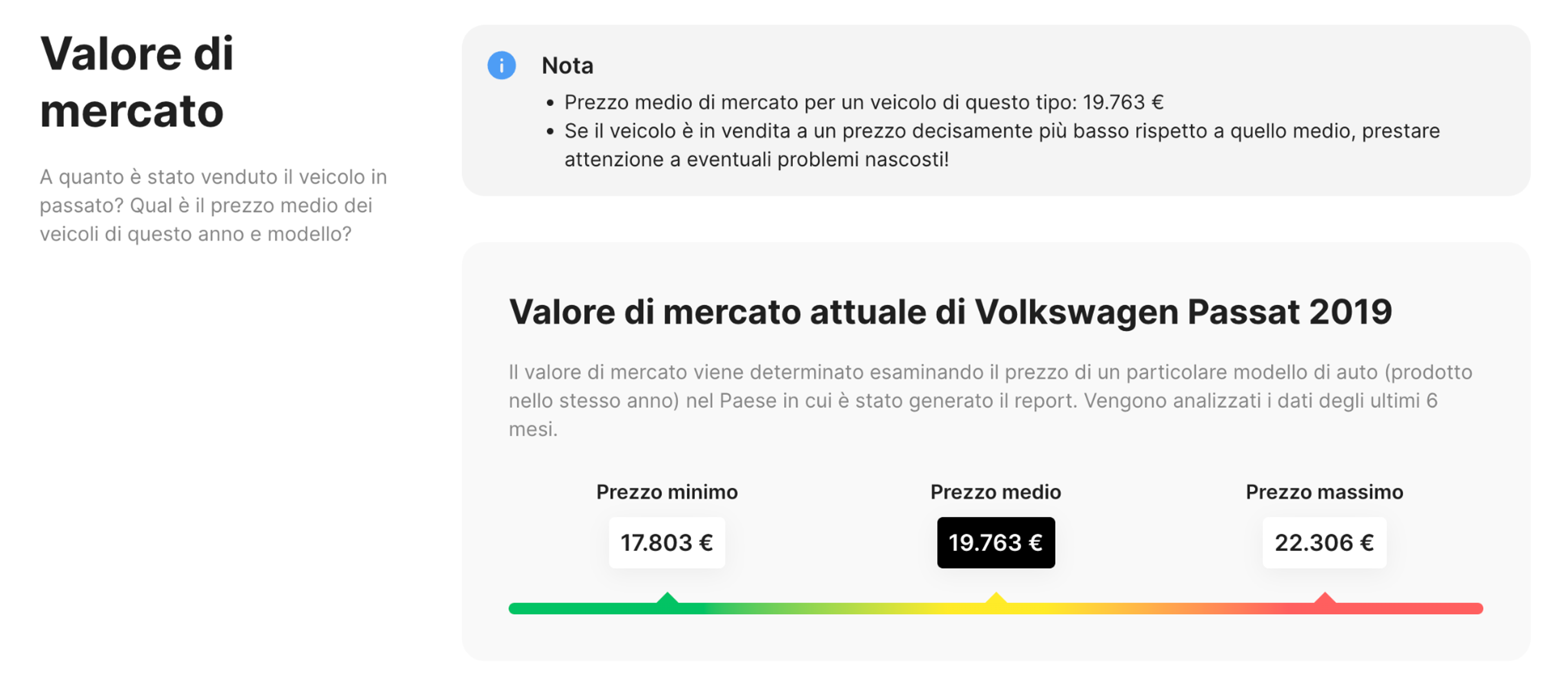 sezione valutazione auto nel report carVertical
