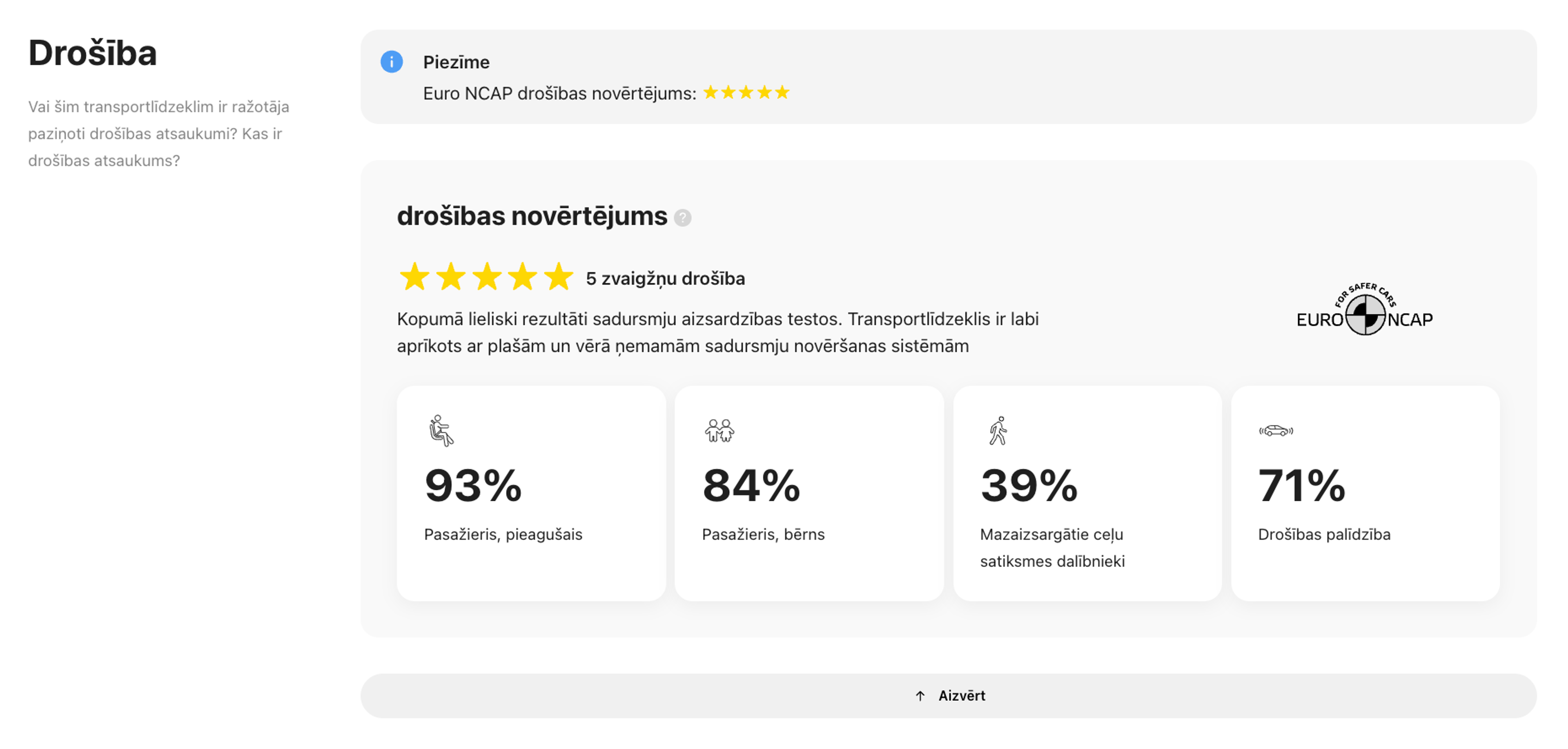 Drošības sadaļa carVertical transportlīdzekļa vēstures pārskatā