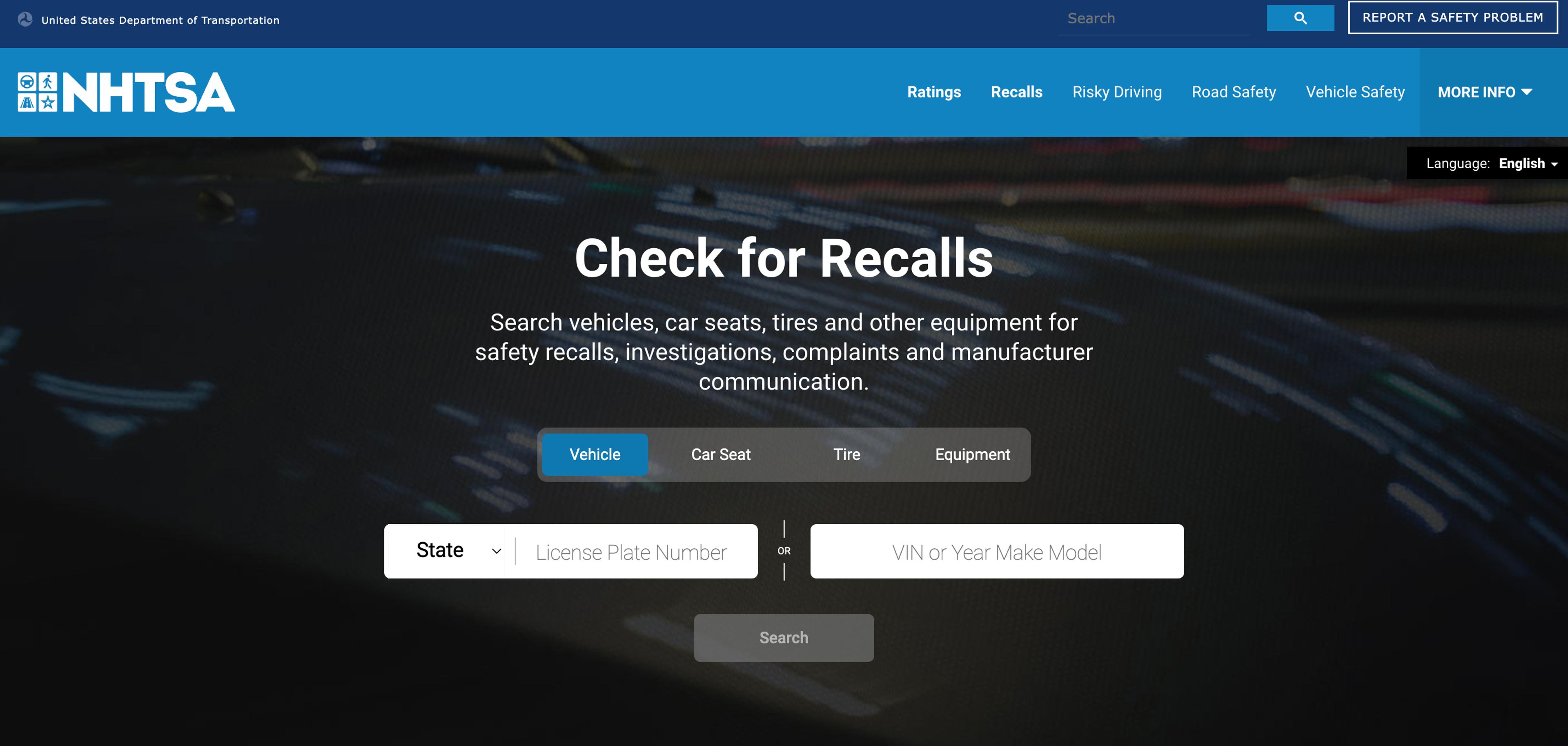 NHTSA recall page