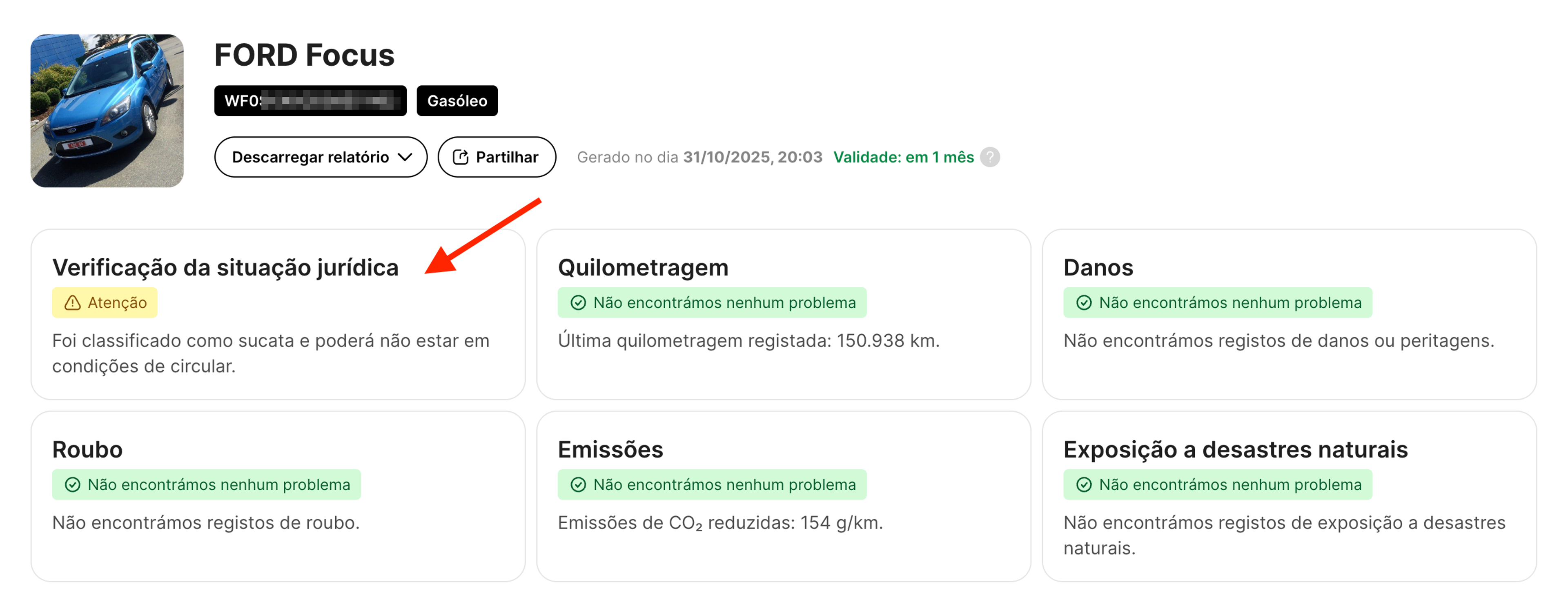“Verificação da situação jurídica” quanto no cabeçalho do relatório