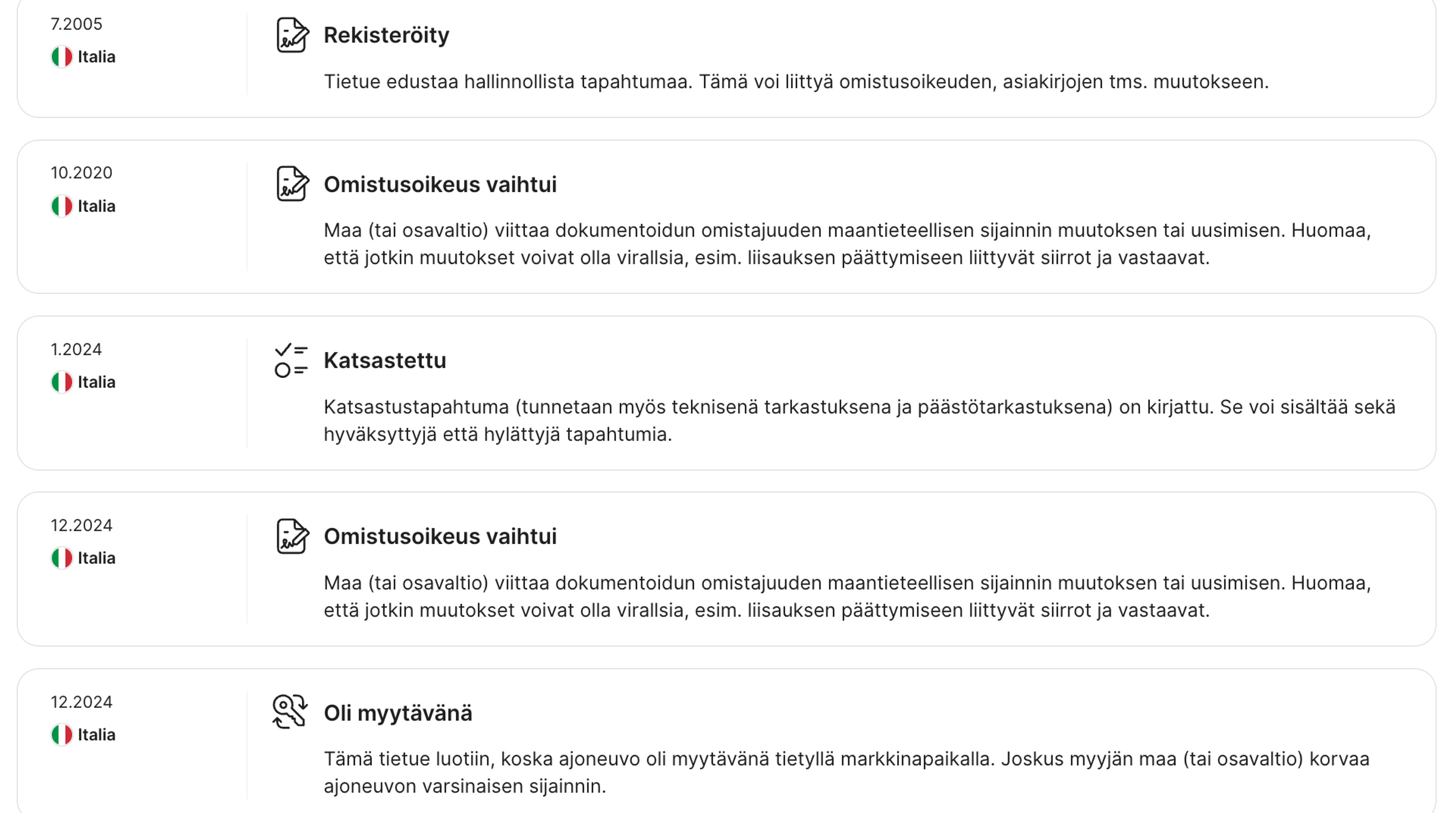 Auton historiatiedot
