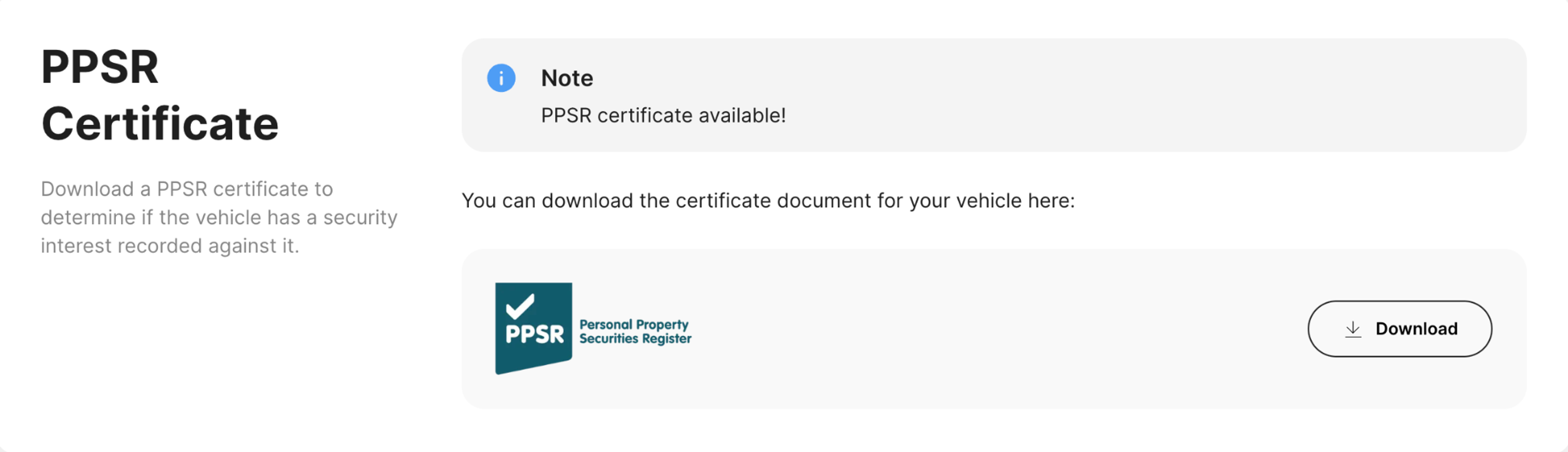 PPSR certificate feature in carVertical report