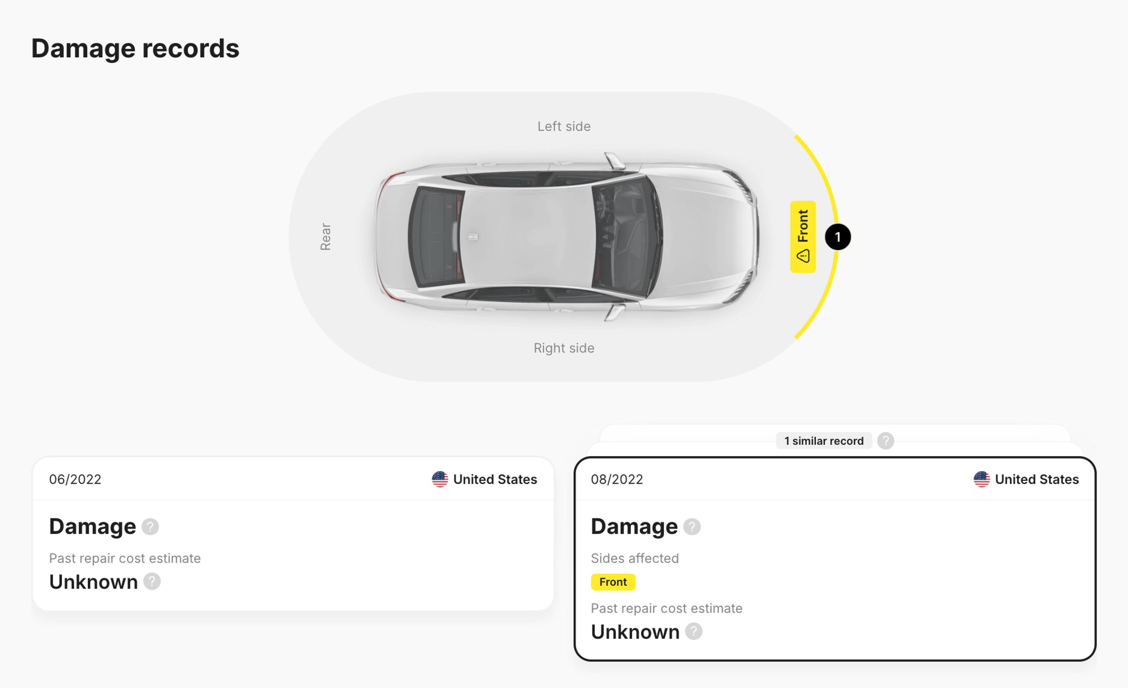 Damage report indicating two accidents in 2022 