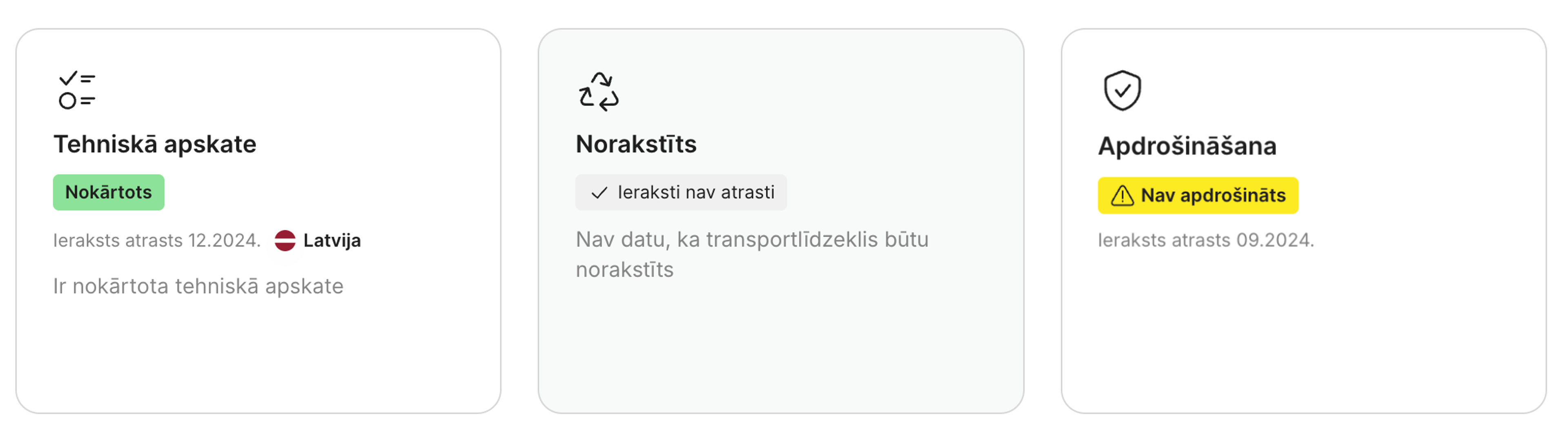 Brīdinājums par apdrošināšanas polises neesamību “carVertical” atskaitē