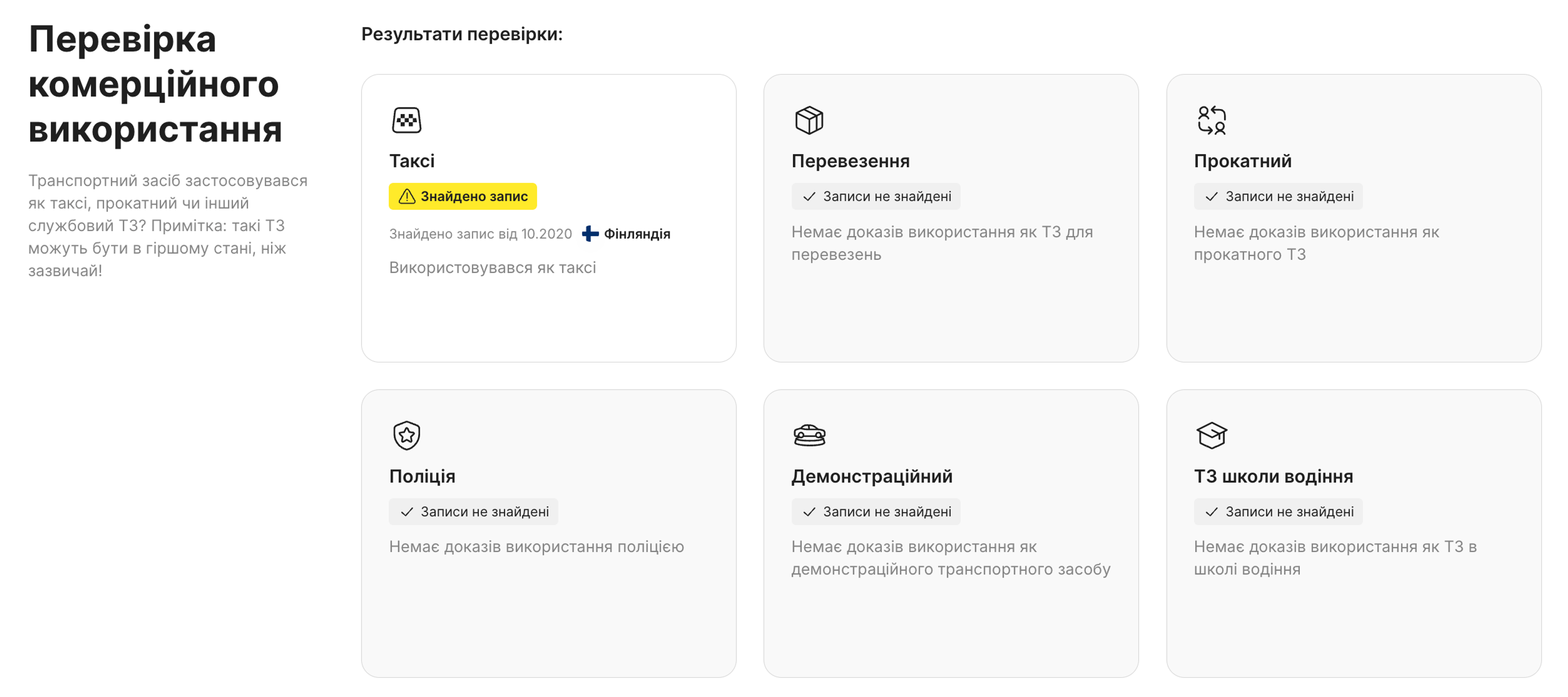 Розташування розділу «Призначення» (використання) у звіті carVertical