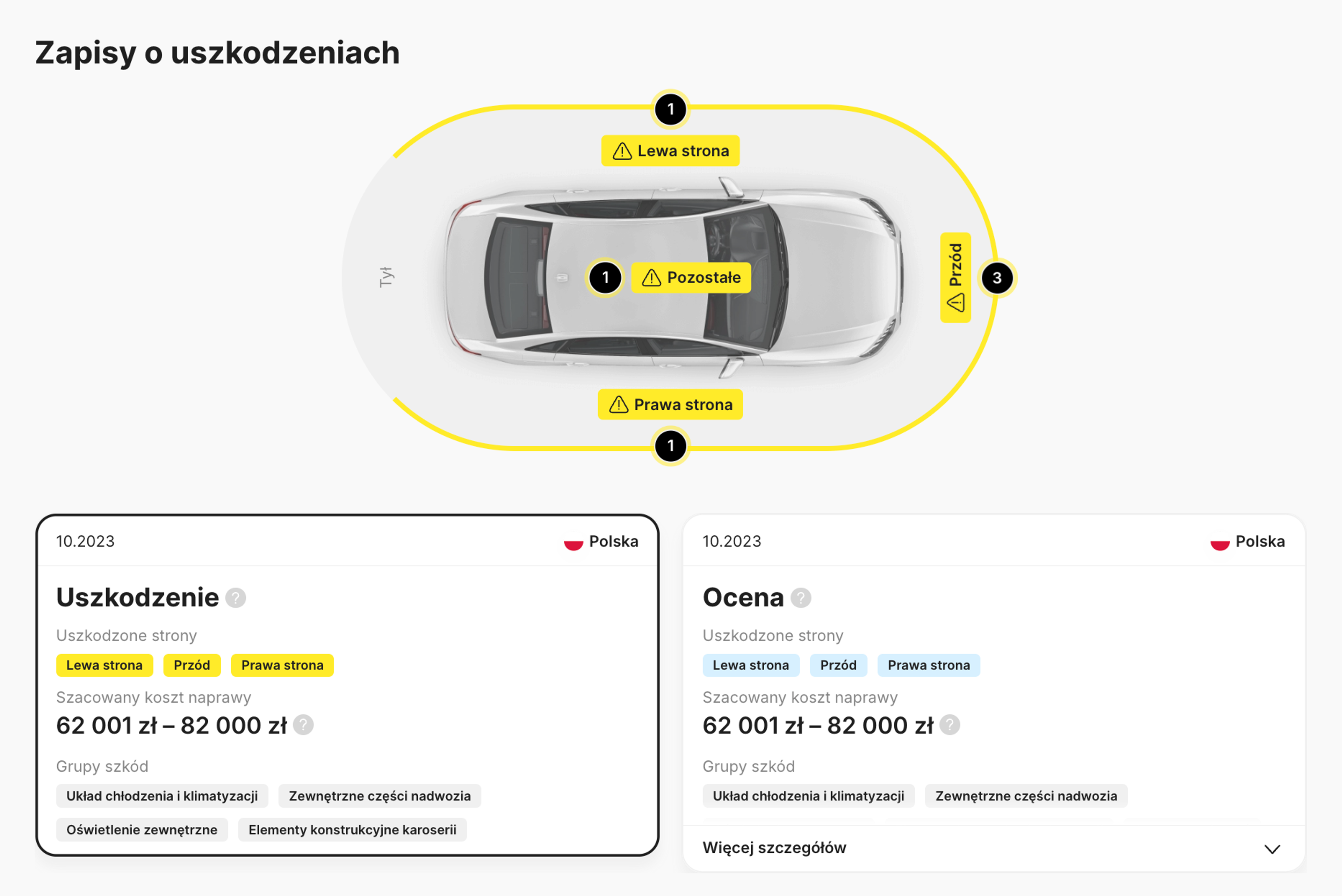 Przykład protokołu szkody w raporcie carVertical