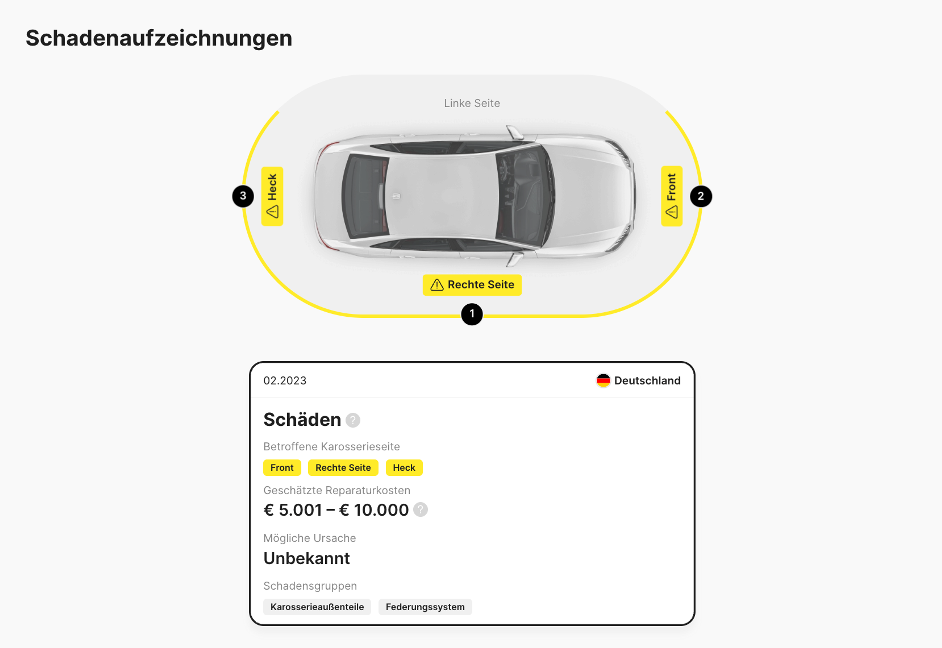 Aufzeichnungen zu Fahrzeugschäden