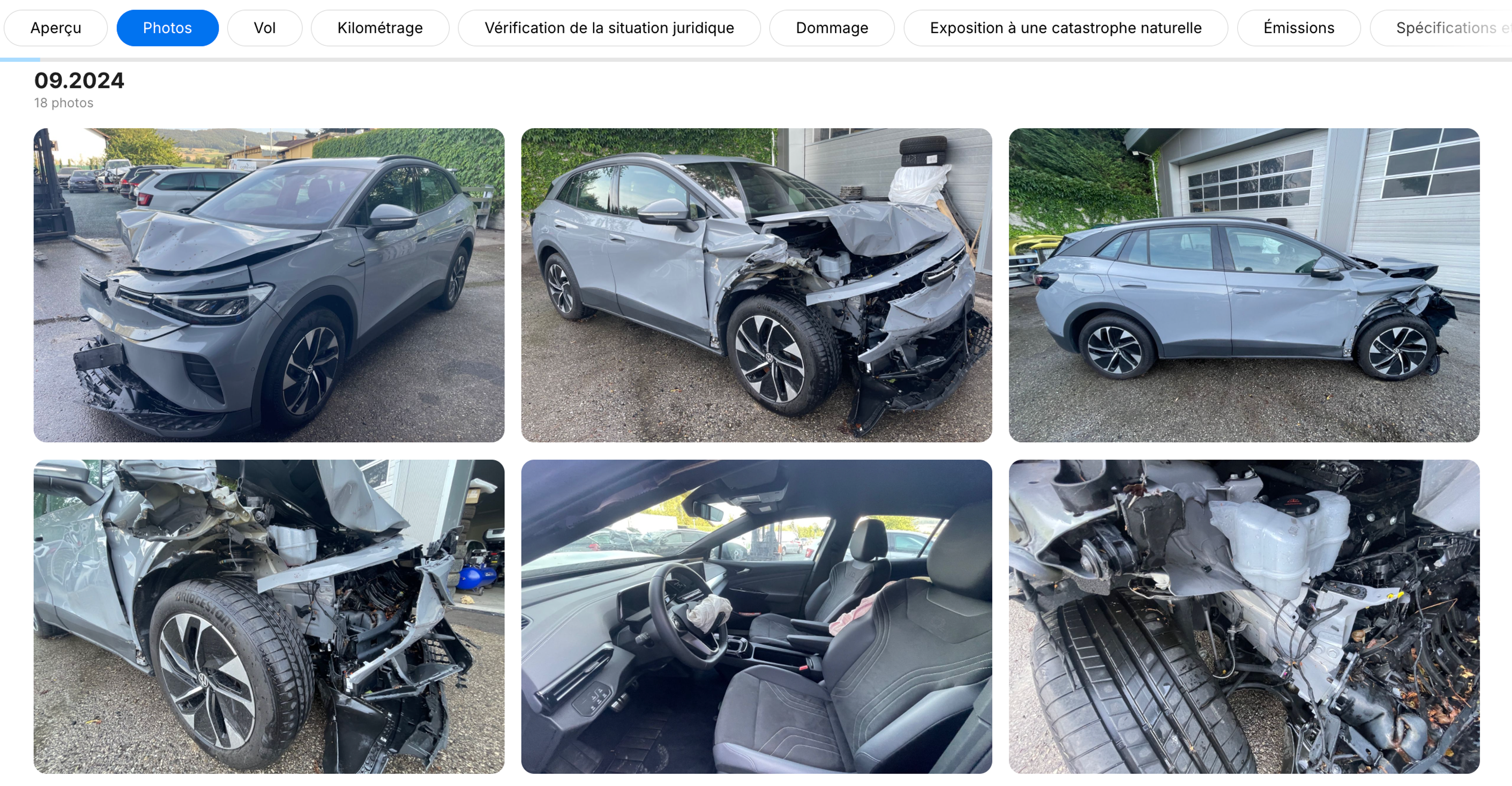 Les photos présentes dans un rapport d’historique permettent de visualiser les dégats