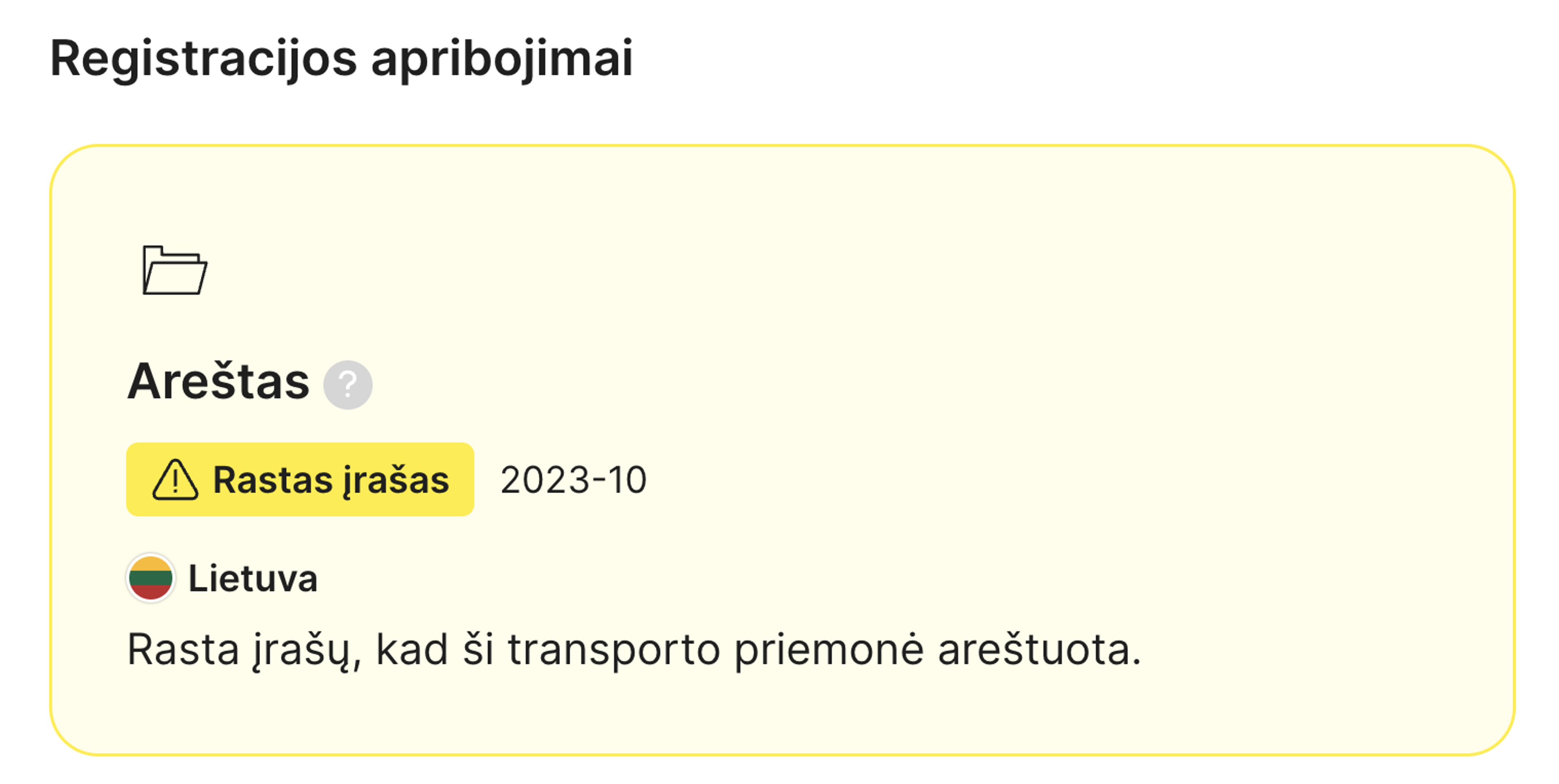 registracijos apribojimai rasti carVertical ataskaitoje