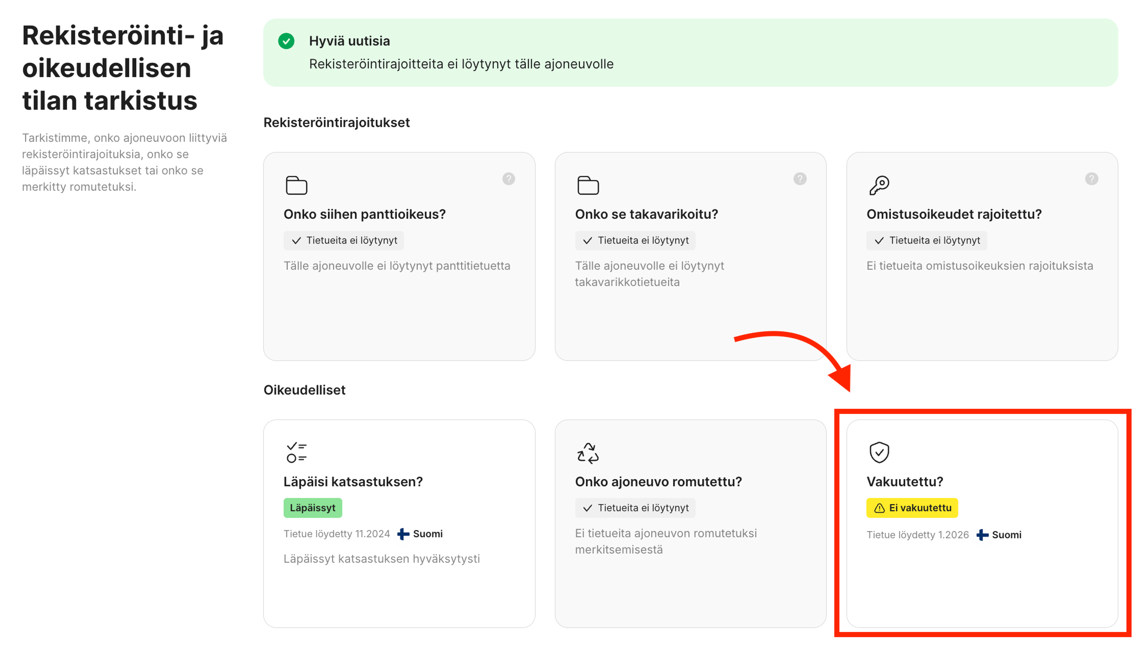 Vakuutuksen tarkistaminen carVerticalin raportista