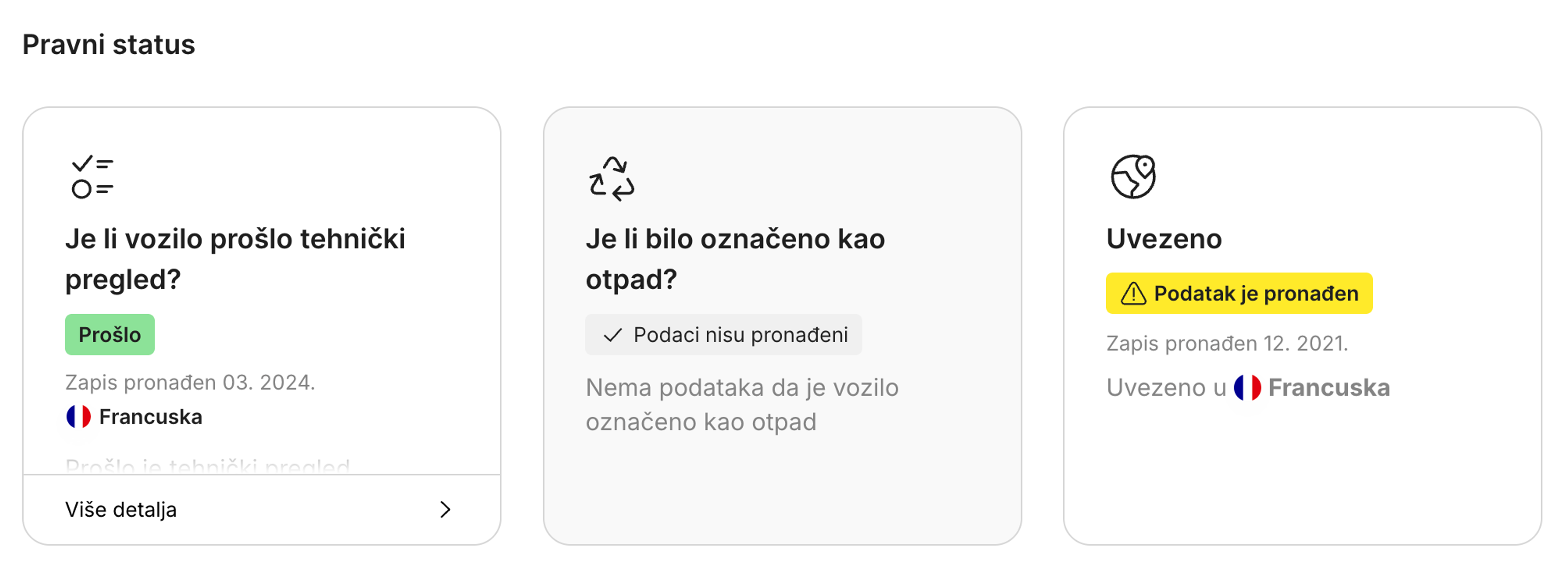 Zapisi o uvozu pronađeni u carVertical izvješću