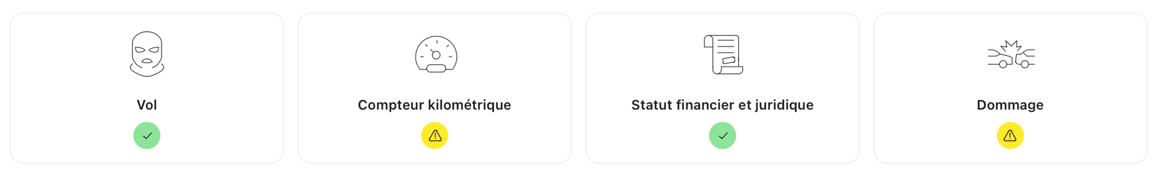 Vol, compteur kilométrique, statut financier et juridique, dommage