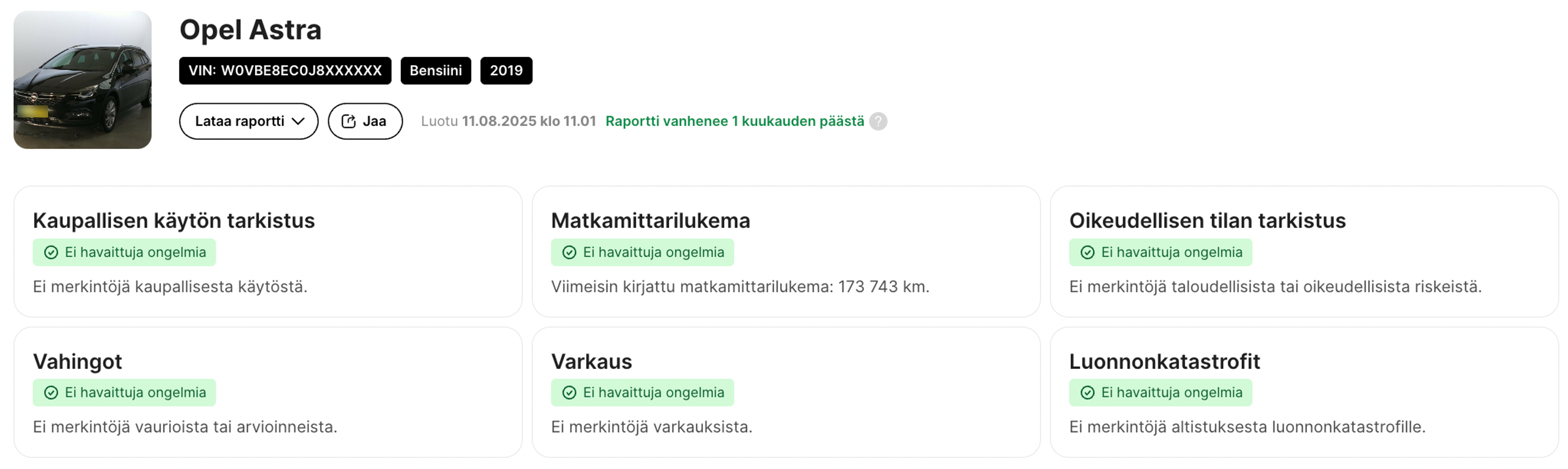 carVerticalin Opel Astra -raportti