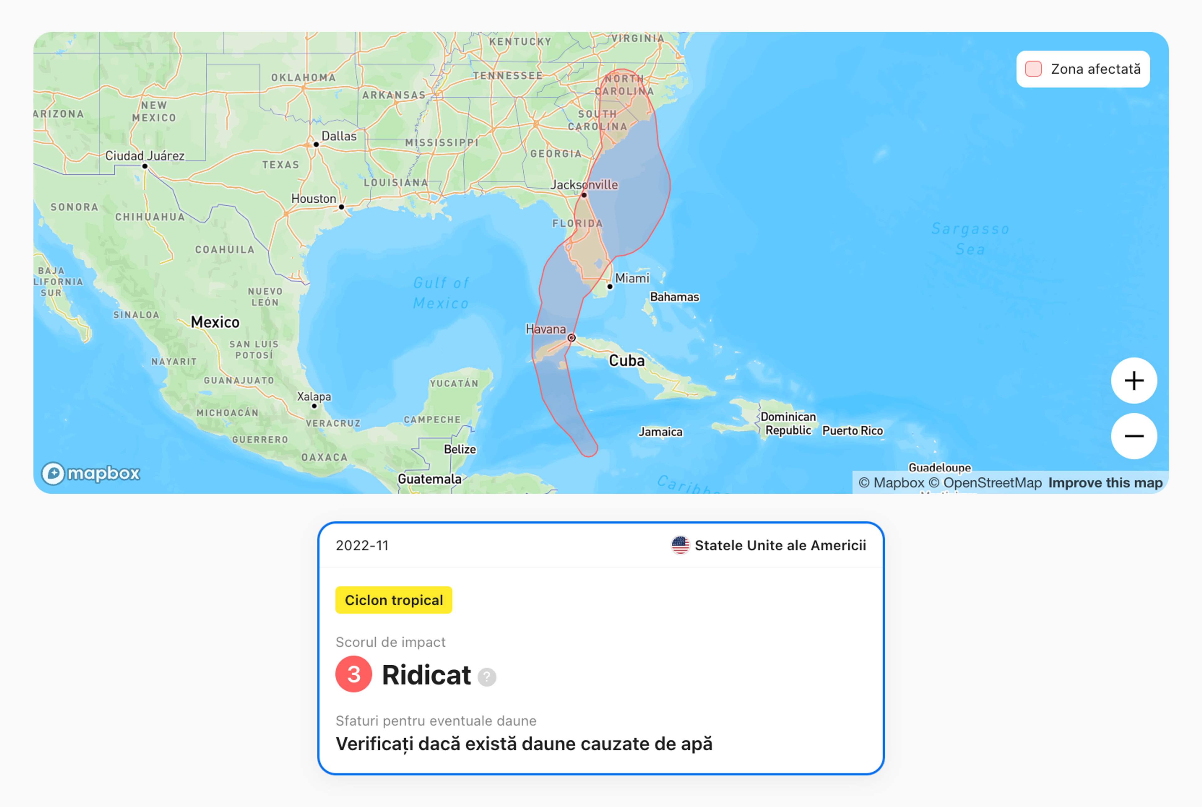 Înregistrare de ciclon tropical într-un raport de istoric al vehiculului