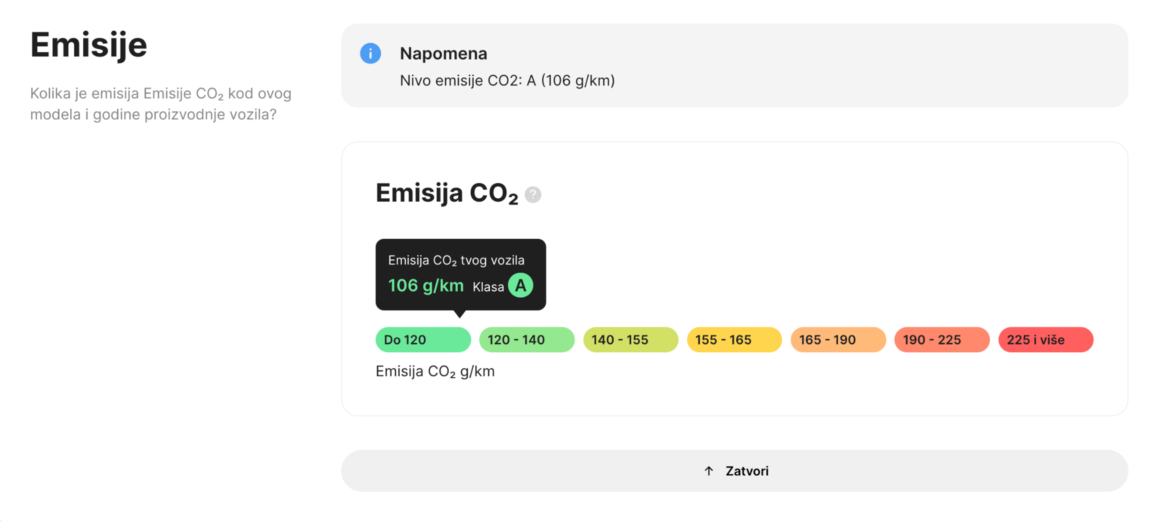 odeljak emisija u carVertical izveštaju