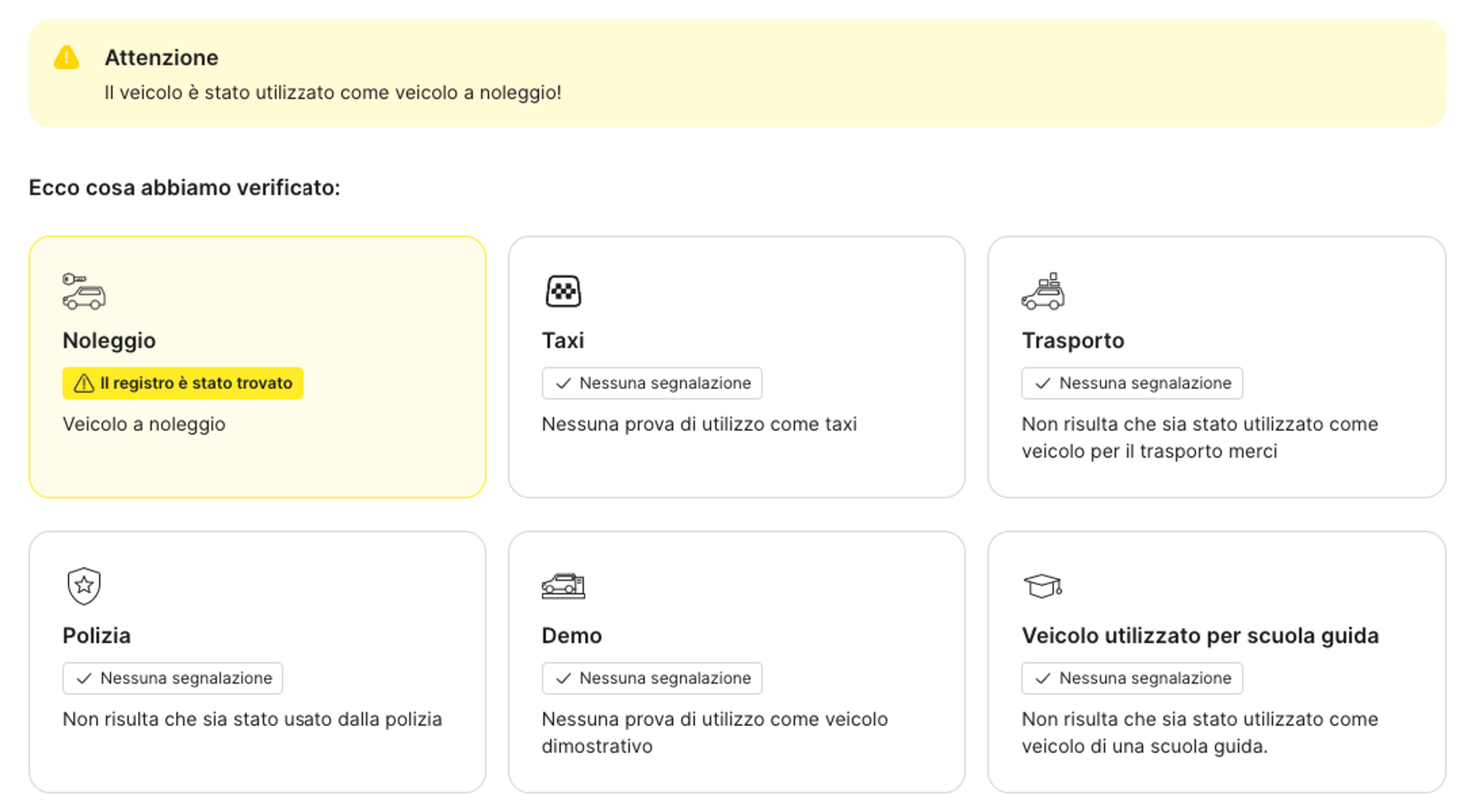 sezione scopo nel report carVertical